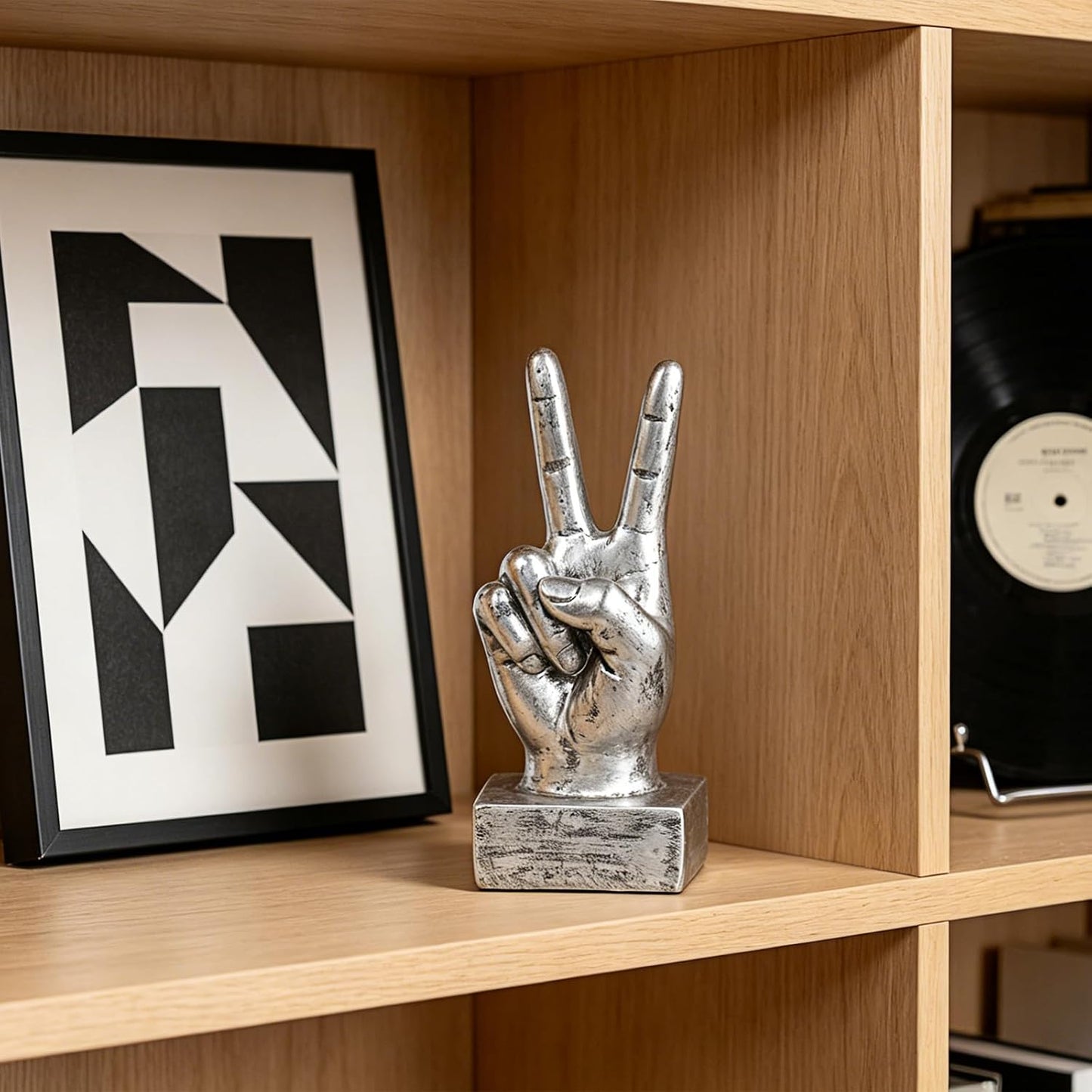 Hand Gesture Desk Statue 1 Pc Resin Finger Sculpture / Silver