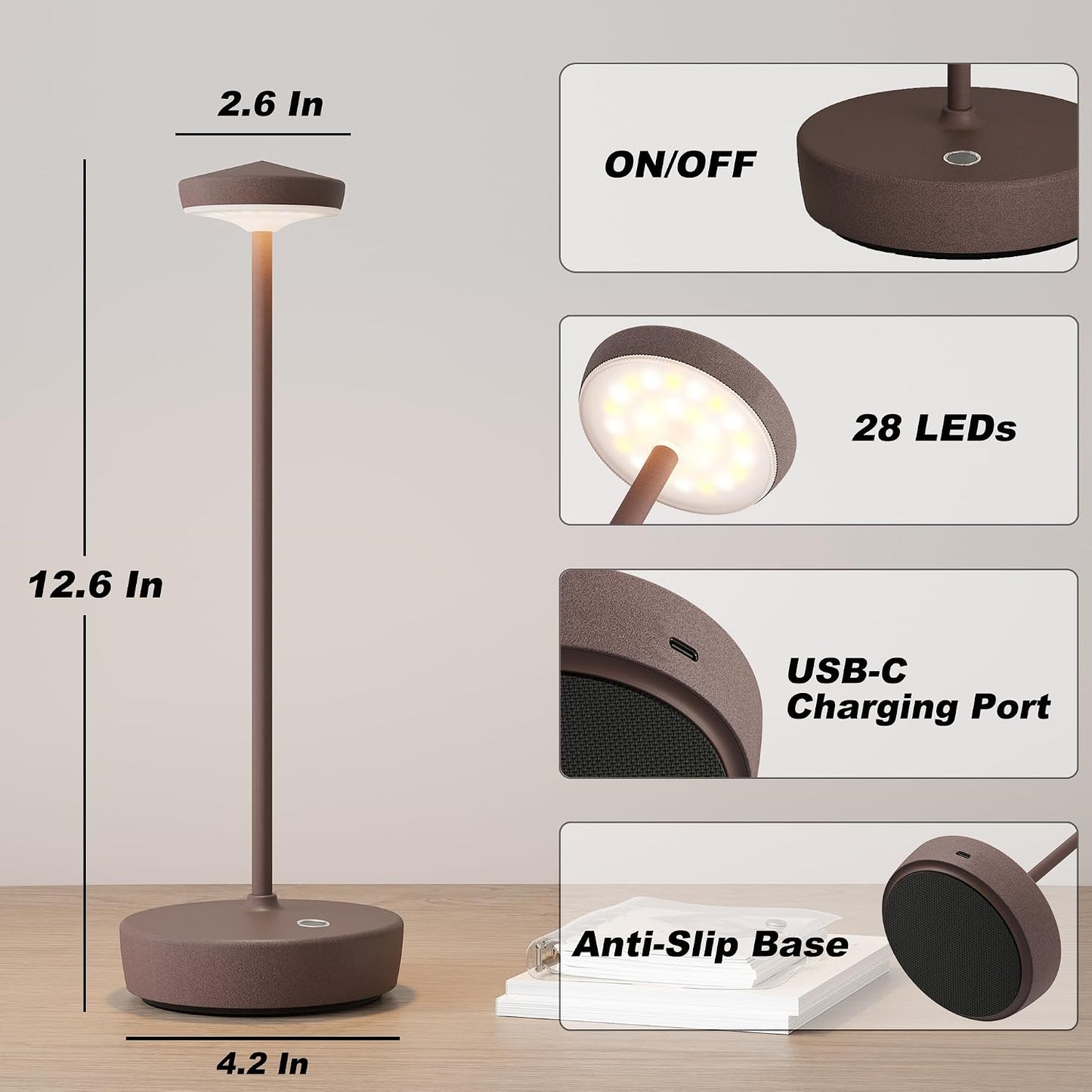 TBBGA Cordless Table Lamp Rechargeable 2 Pack, 5000mAh Battery Table Light | LED, 3 Color Temperatures, Stepless