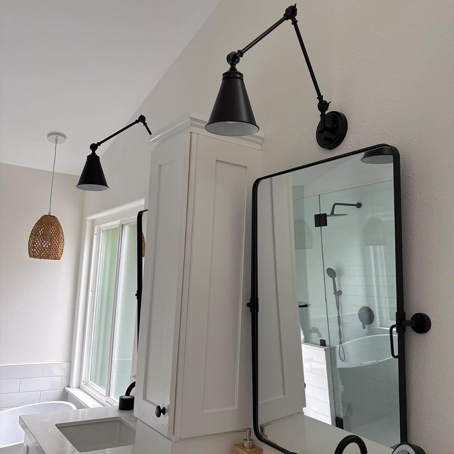 WINGBO Farmhouse Swing Arm Wall Sconce Set of 2, Industrial Adjustable Wall Lamp Light Fixture for Living Room Bedroom