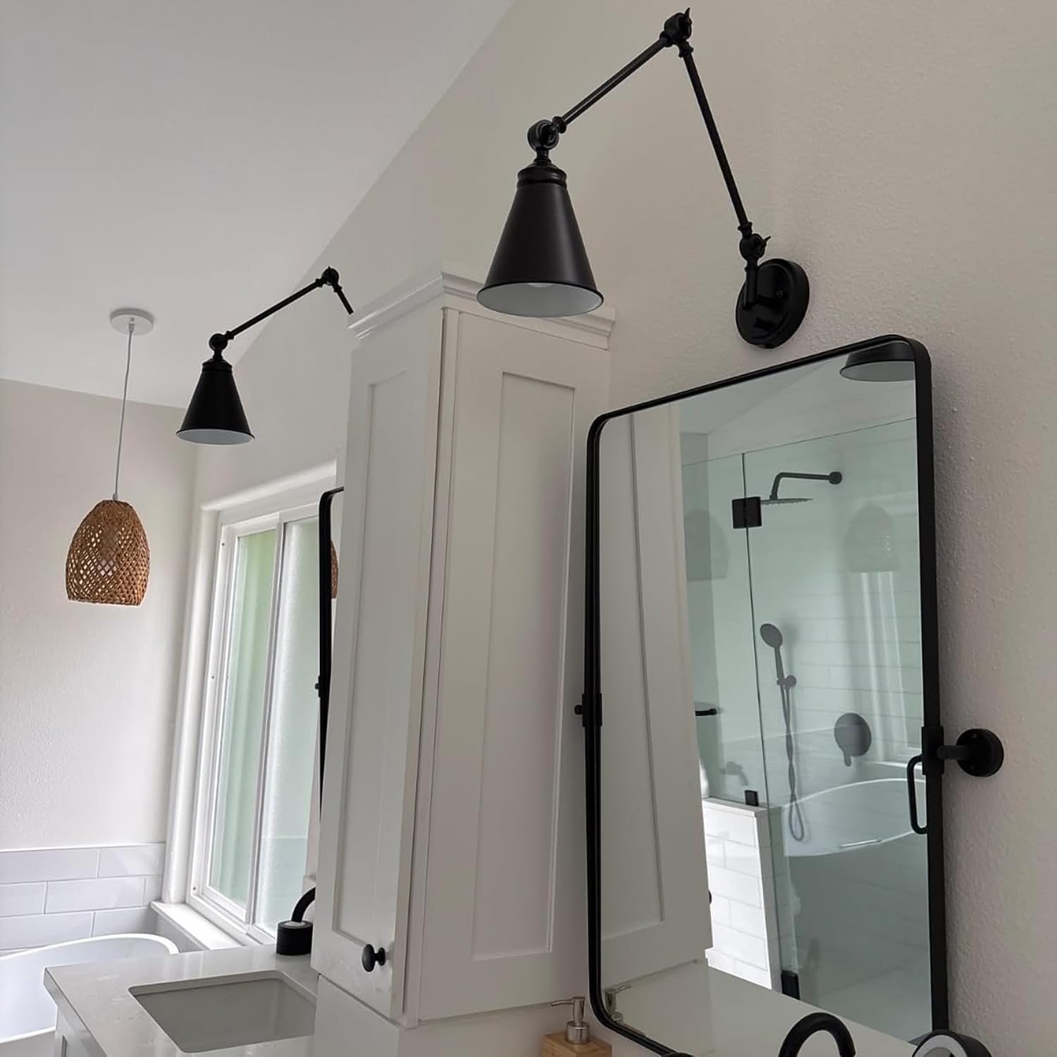 WINGBO Farmhouse Swing Arm Wall Sconce Set of 2, Industrial Adjustable Wall Lamp Light Fixture for Living Room Bedroom