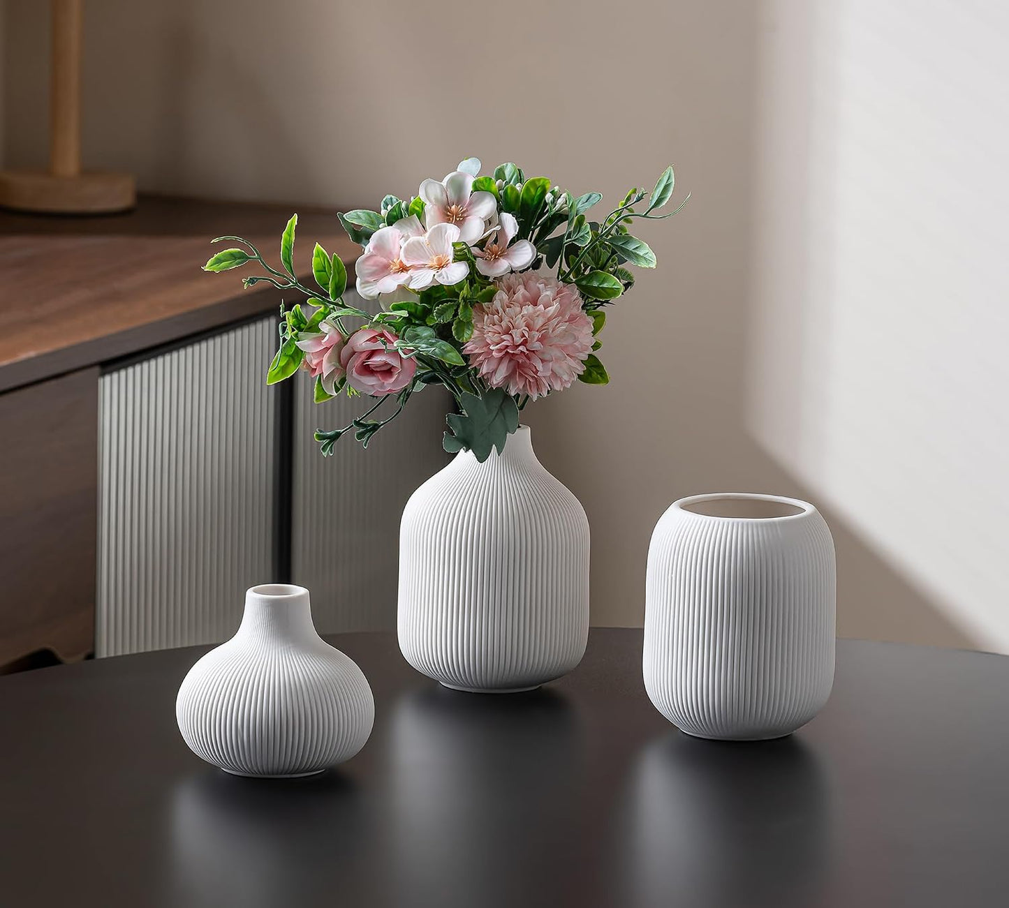 White Ceramic Vases for Decor / 15 White / Set of 3