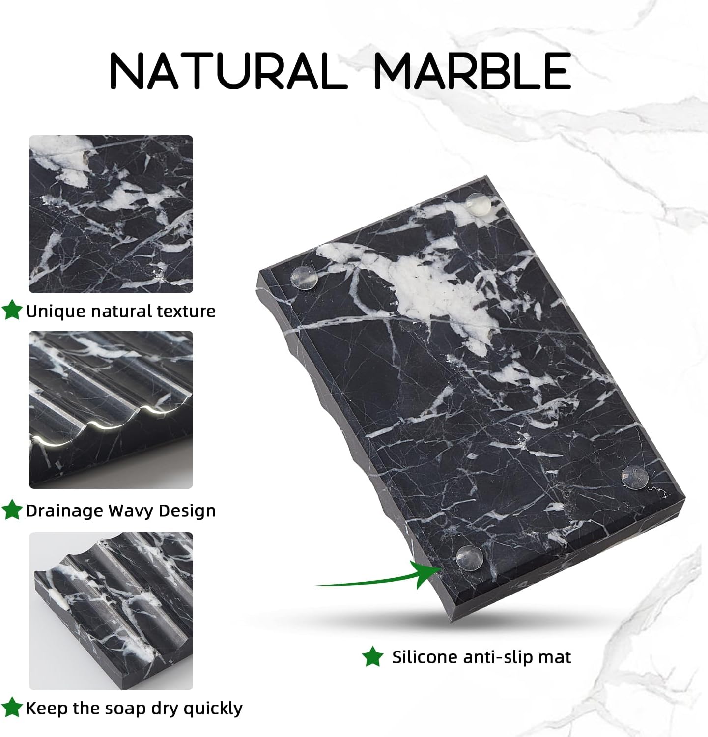 Non-Ceramic/Non-Resin Stone soap Tray（ ） / Black / 4.72*3.15inch