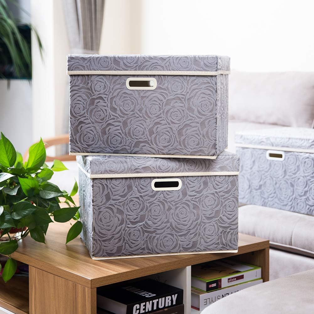 Lid Fabric Decorative Storage Bin Cube Organizer Container Basket / Gray / Large