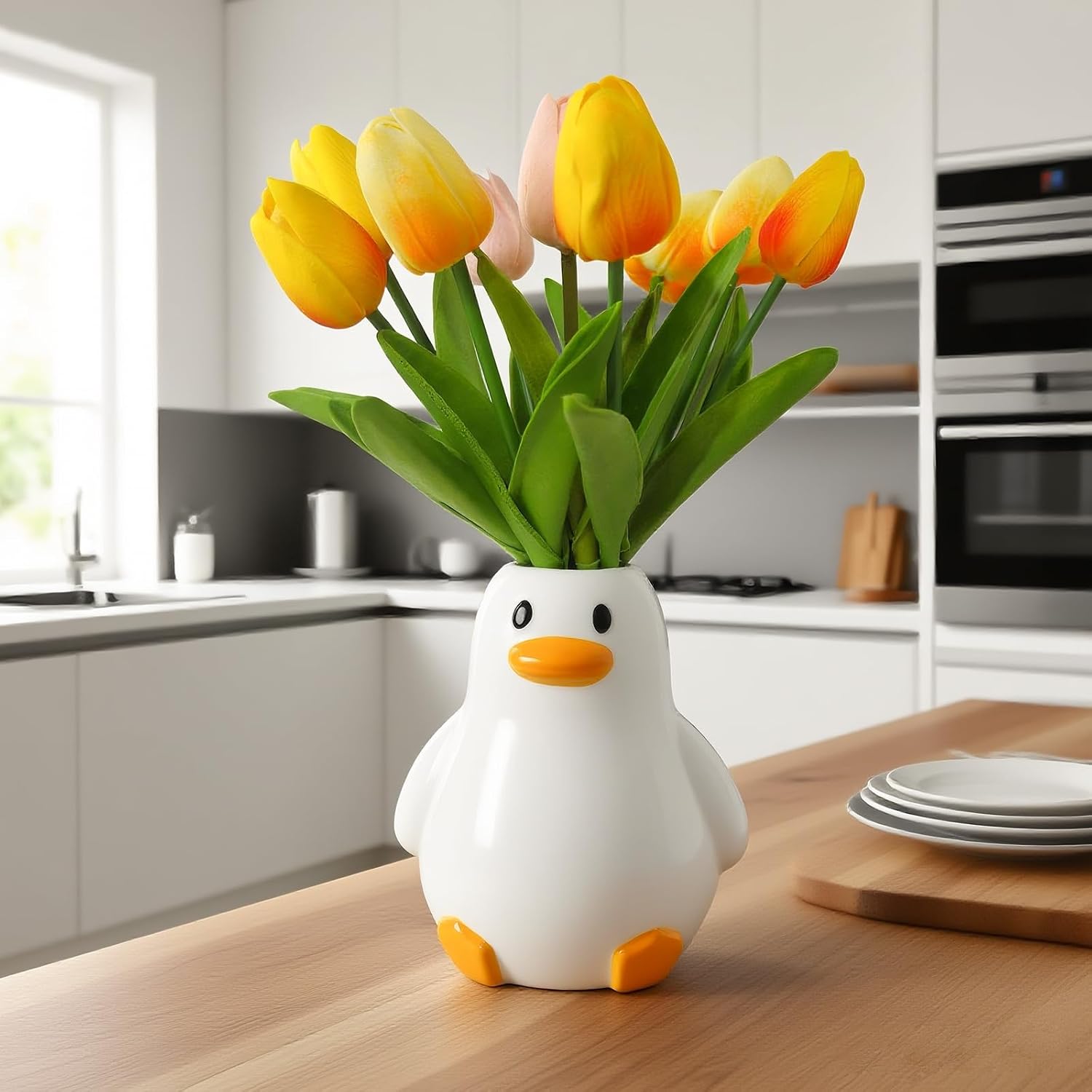 Unique Duck Vase / Fat Duck Vase / White