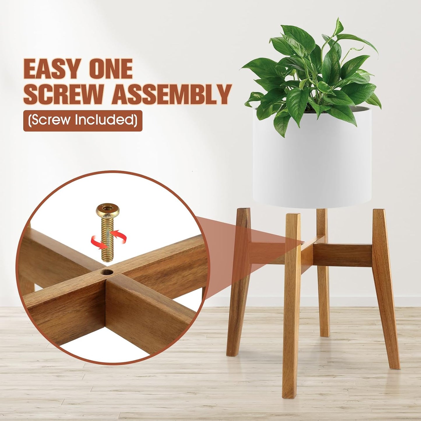 Wooden Plant Stand Indoor, Mid Century Planter Stand, Acacia Wood, 11 Inch | Furniture-grade acacia wood plant stand