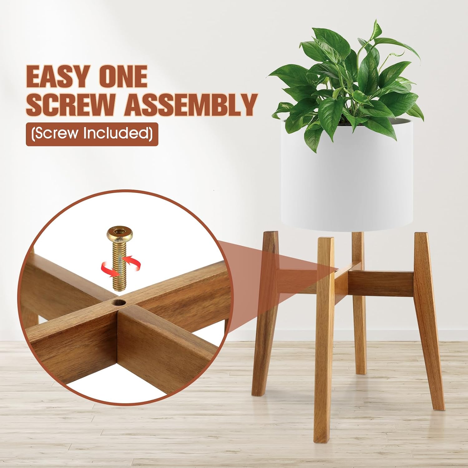 Wooden Plant Stand Indoor, Mid Century Planter Stand, Acacia Wood, 11 Inch | Furniture-grade acacia wood plant stand