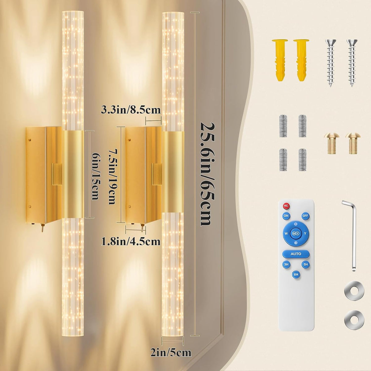 camuucci Battery Operated Wall Sconces Set of 2, Rechargeable Wall Lights | 12000mAh Long-Lasting Battery,Dimmable