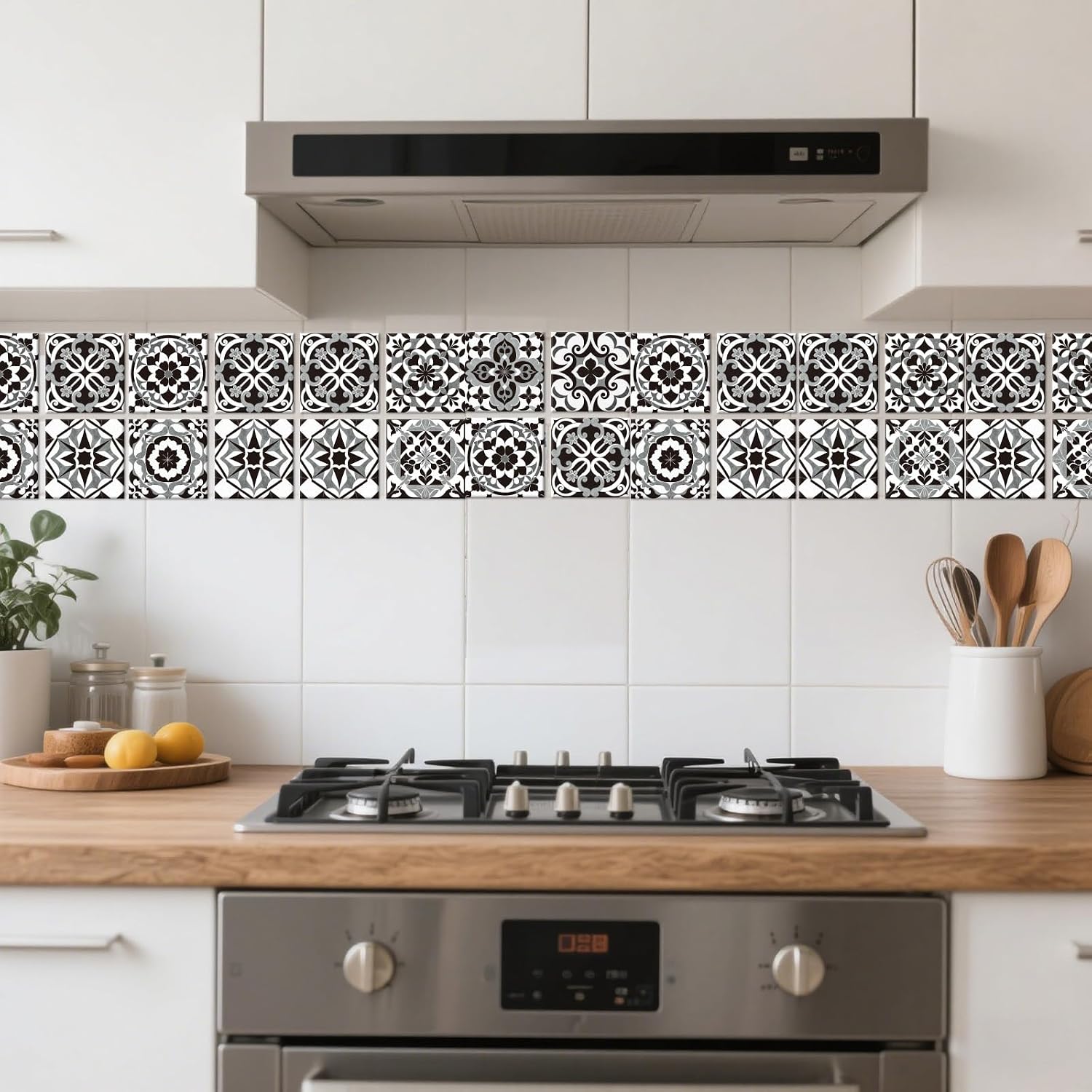 9 Style Wall Tile Stickers / Black Gray Pattern / 4 x 4 / Set of 36