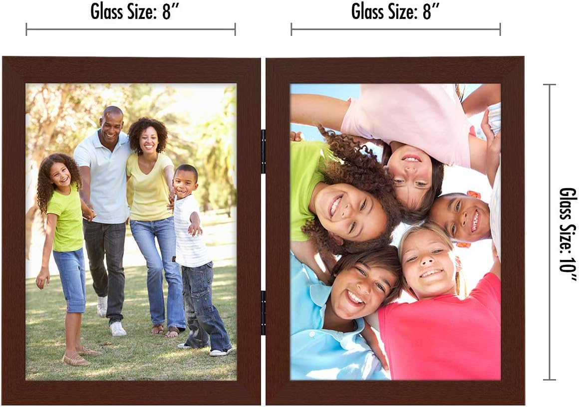Americanflat Hinged 8x10 Picture Frame with Shatter-Resistant Glass - Double Picture Frames with Engineered Wood