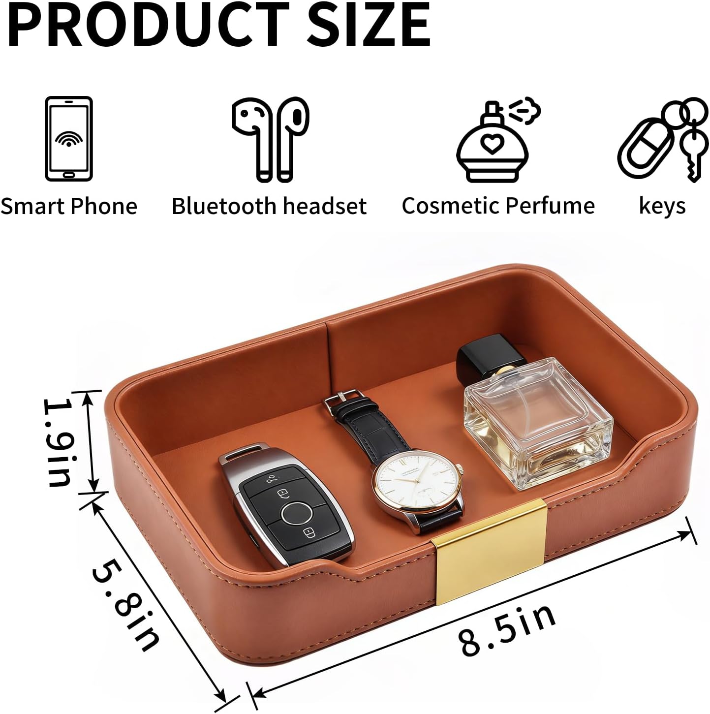 Leather Valet Tray Desktop Storage Organizer / 8.5 x 5.8 x 1.9 / Orange