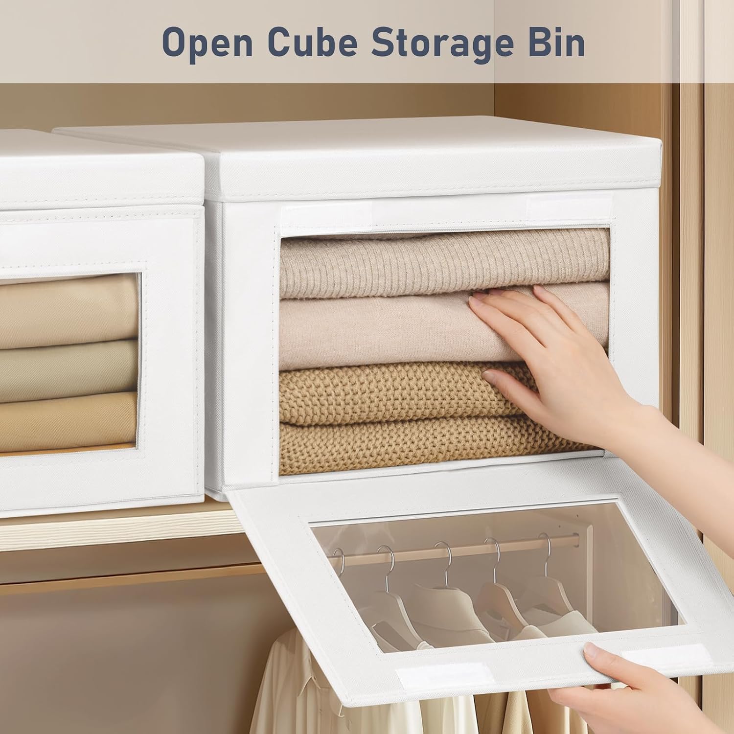 Storage Bins / Fabric Closet Organizer / White / Large / Set of 4