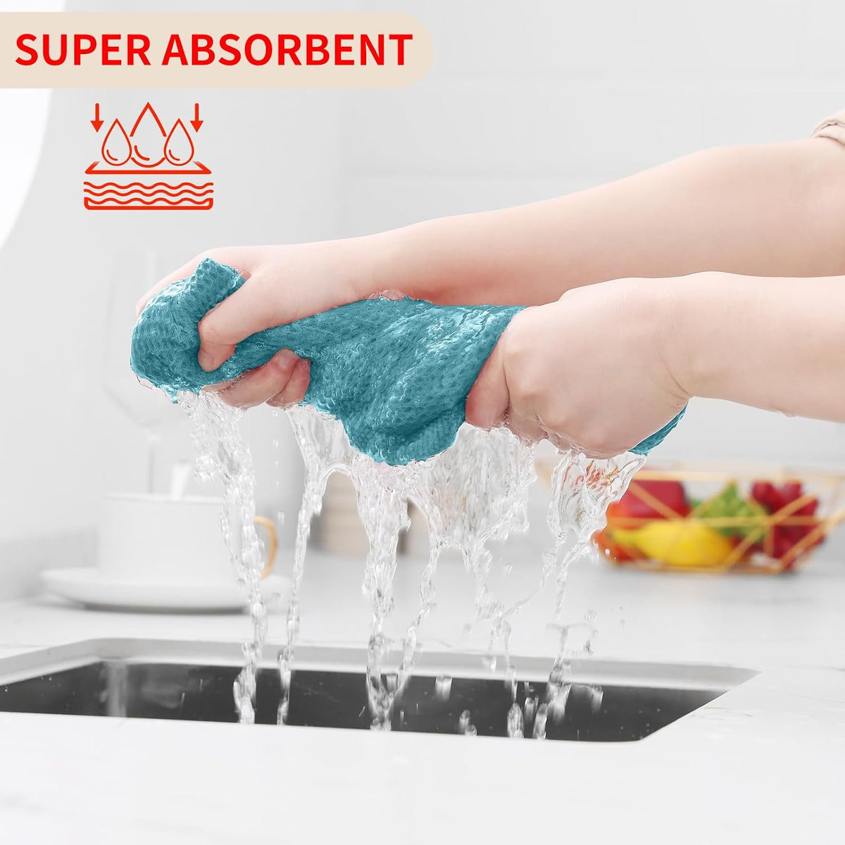 Homaxy 100% Cotton Waffle Weave Kitchen Dish Cloths 12-Pack, Lake Blue | 12 x 12 Inches, Ultra Soft Absorbent Dish