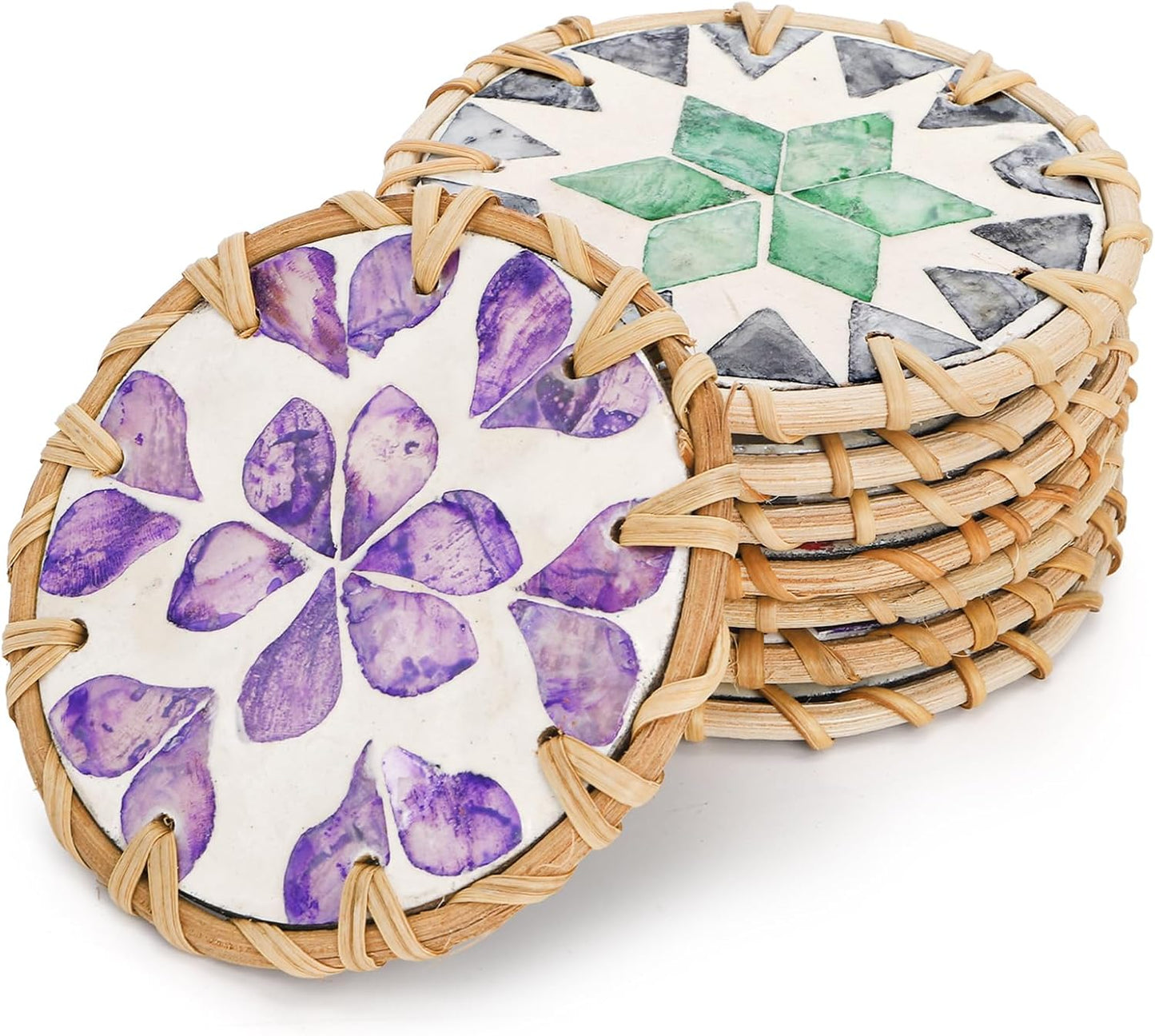 Boho Wicker Coasters / 4 Inch / Set of 8