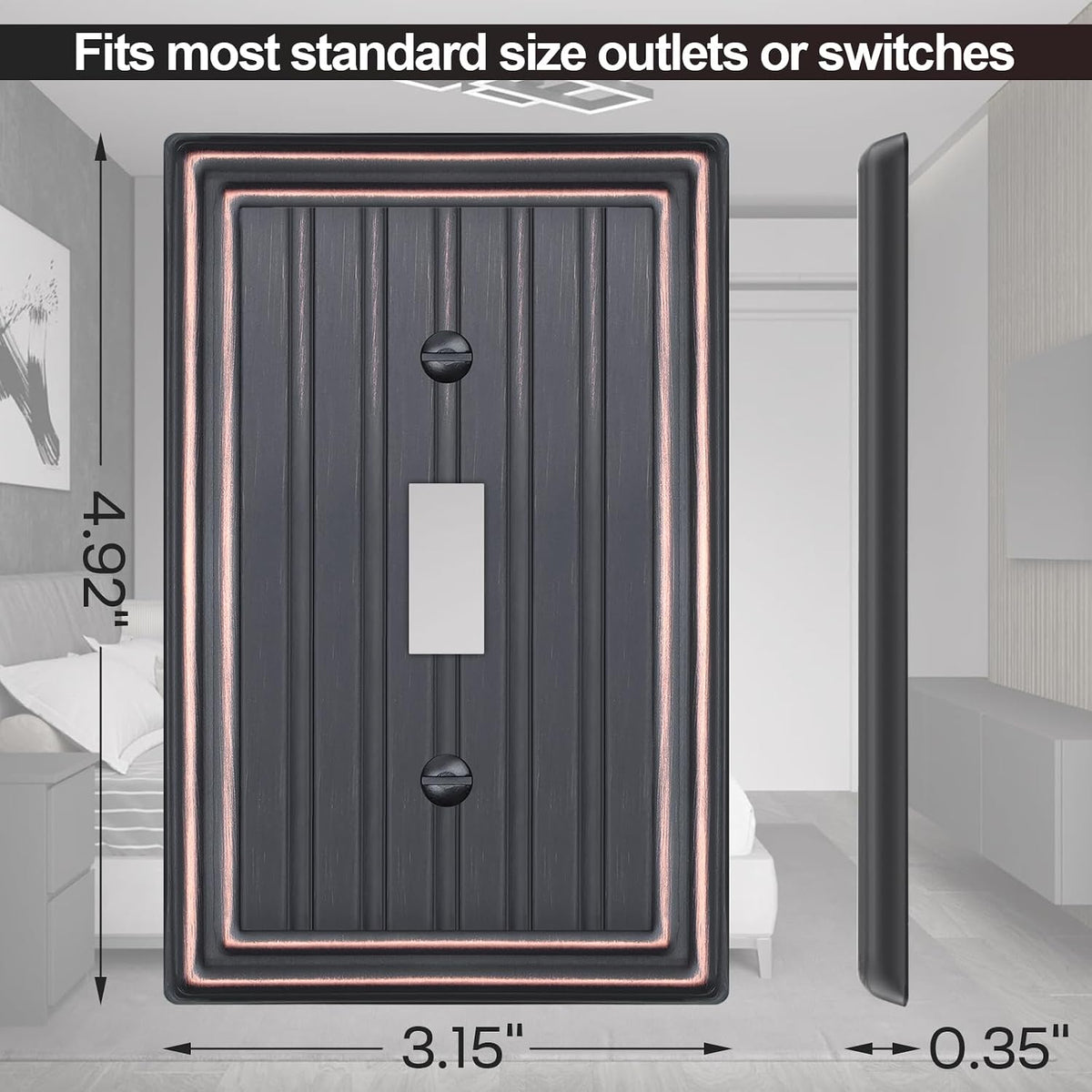 Metal 1 Gang Wall Plate Cover Toggle Switch Plate Aged Bronze 6 Pack | Decorative Switch Plates Outlet Cover, Light