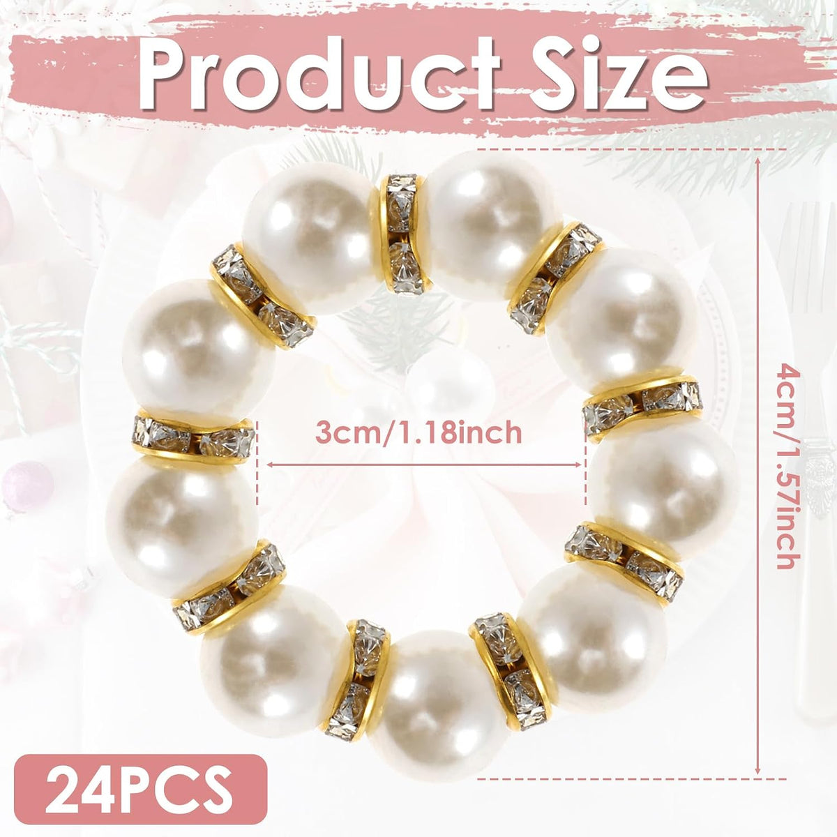 240 Pcs Gold Pearl Napkin Rings, Imitation Pearl Ring Napkin Holder, Delicate Disposable White & Gold Napkins Rings