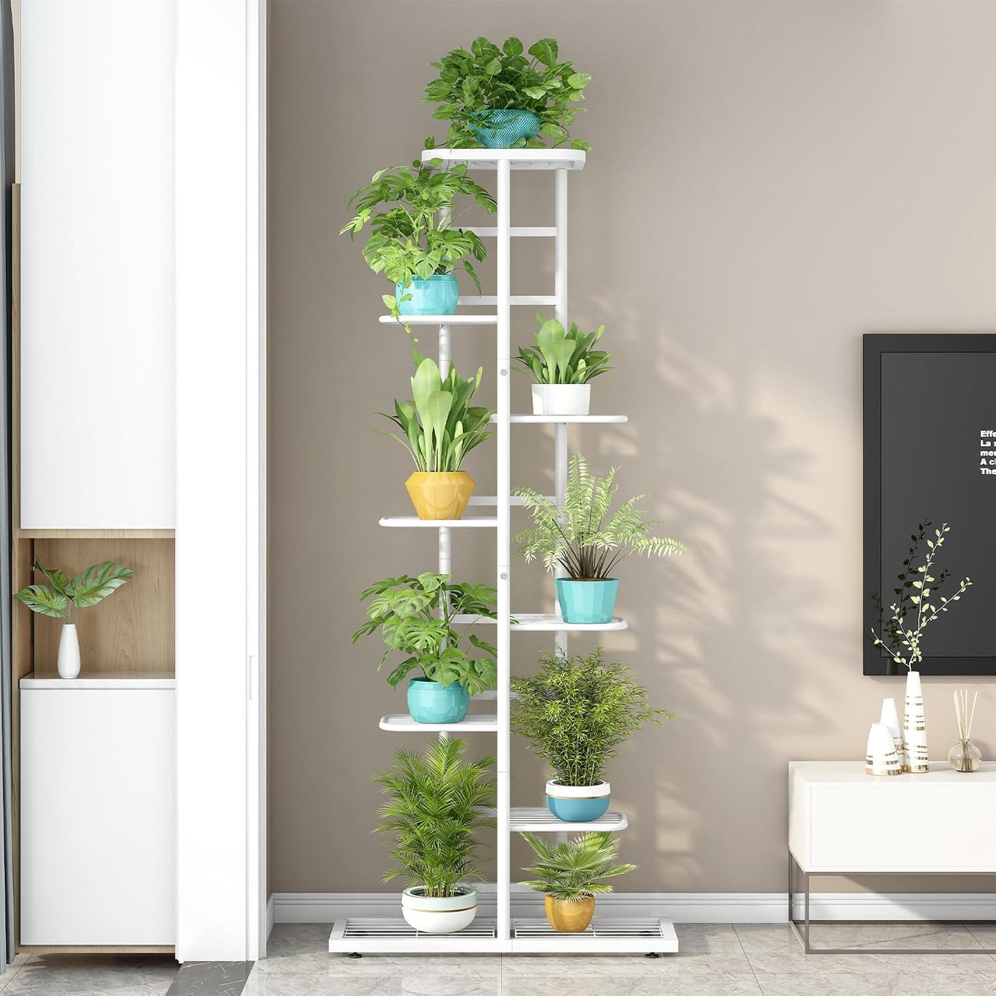 LINZINAR 8 Tier Plant Stand Indoor Outdoor Metal Flower Pot Display Shelf | Space Saving,9 Potted Multiple Flower Pot