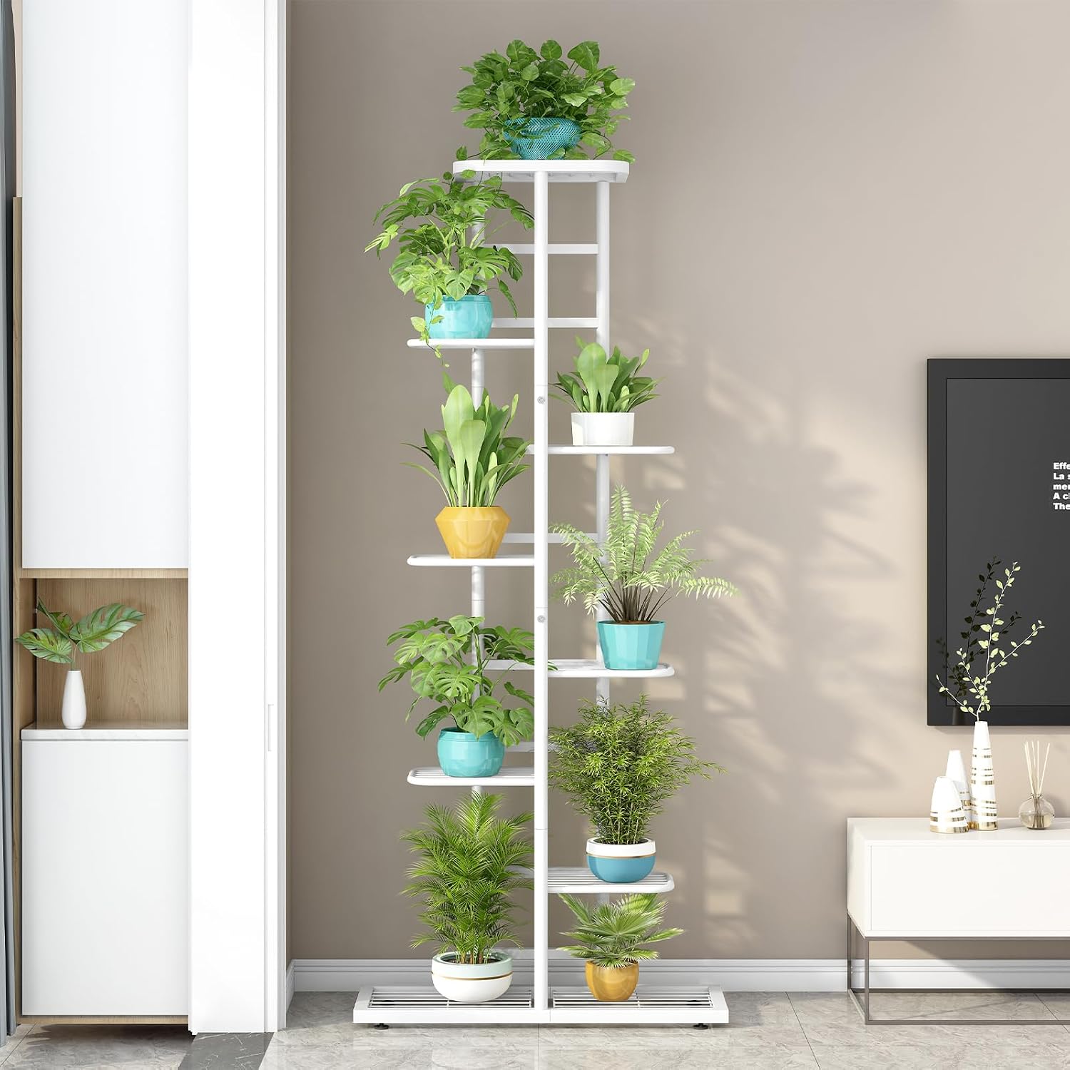 LINZINAR 8 Tier Plant Stand Indoor Outdoor Metal Flower Pot Display Shelf | Space Saving,9 Potted Multiple Flower Pot