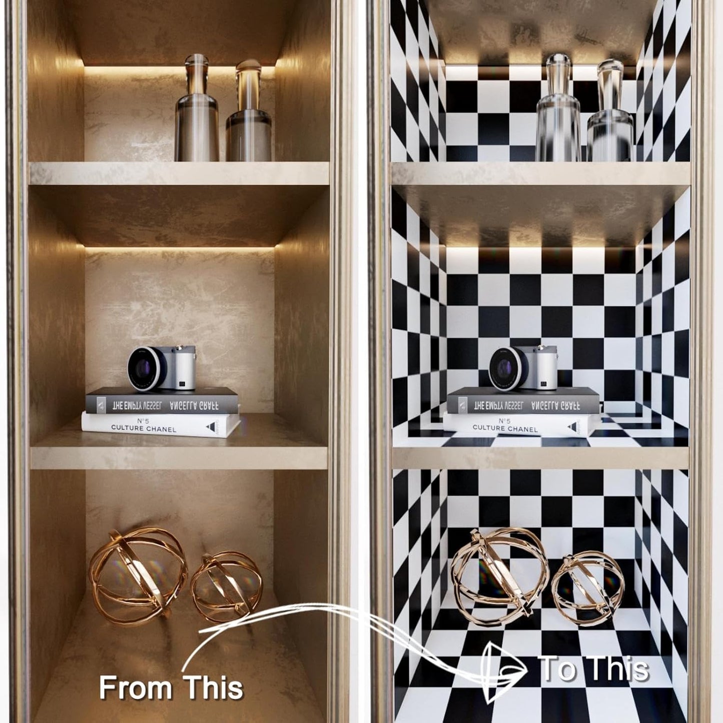 White Wallpaper Peel and Stick Checkered Wallpaper / 17.7 x 120 / Black