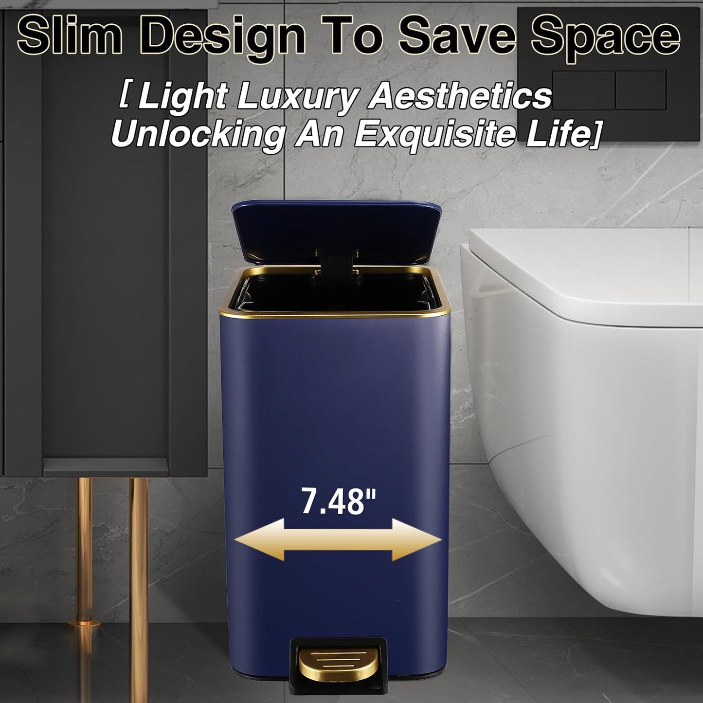 XLHOMO Navy Blue Bathroom Accessories Set 8 Piece Navy Blue and Gold Bathroom Set, Bathroom Sets with Stainless Steel