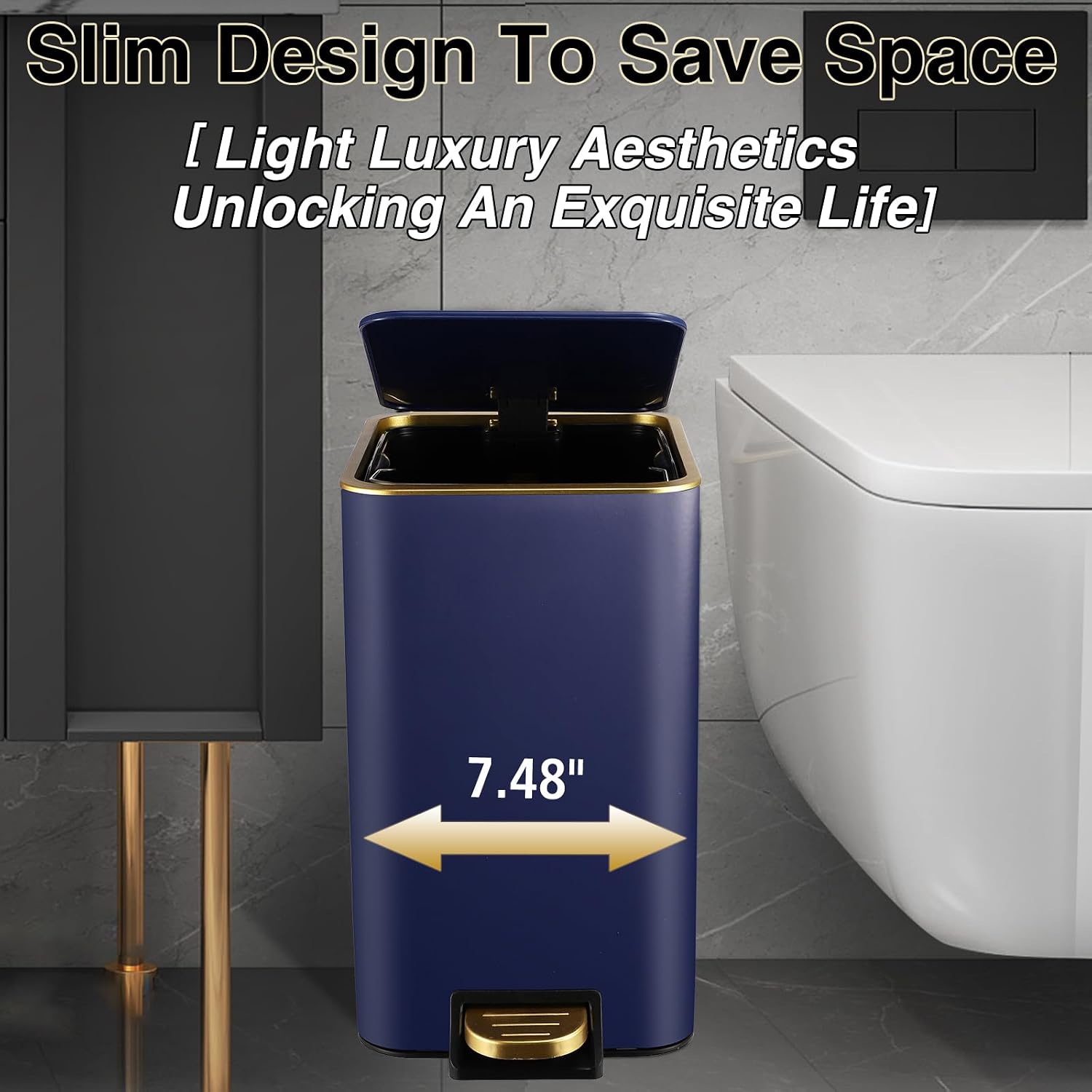 XLHOMO Navy Blue Bathroom Accessories Set 8 Piece Navy Blue and Gold Bathroom Set, Bathroom Sets with Stainless Steel