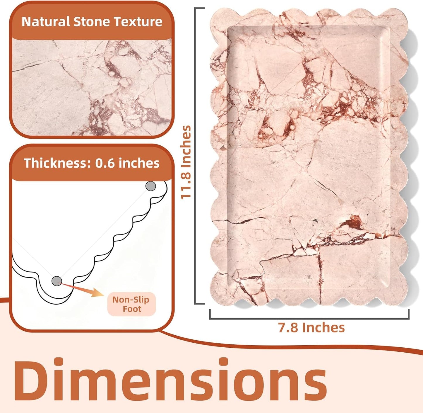 Natural Marble Vanity Tray / Scalloped Pink