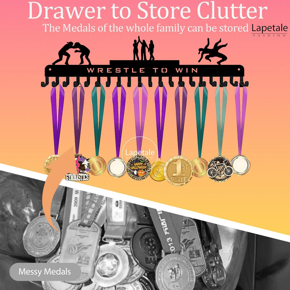Medal Hanger Display Rack-Wall Mount Steel for 63+ Medals Easy to Install