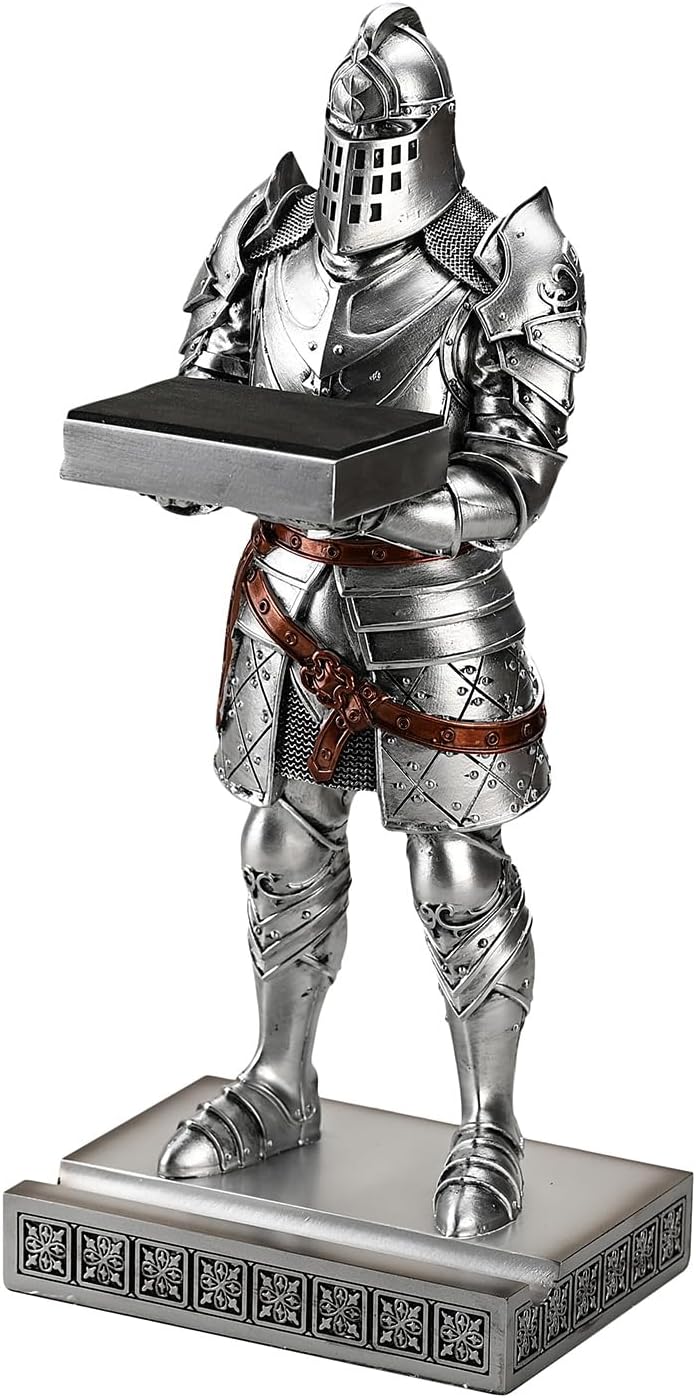 King's Guard Headphone Stand Watch Stand Jewelry Holder Tray Tower Silver | 12.20 Inch Resin Warrior Pen Holder Cell