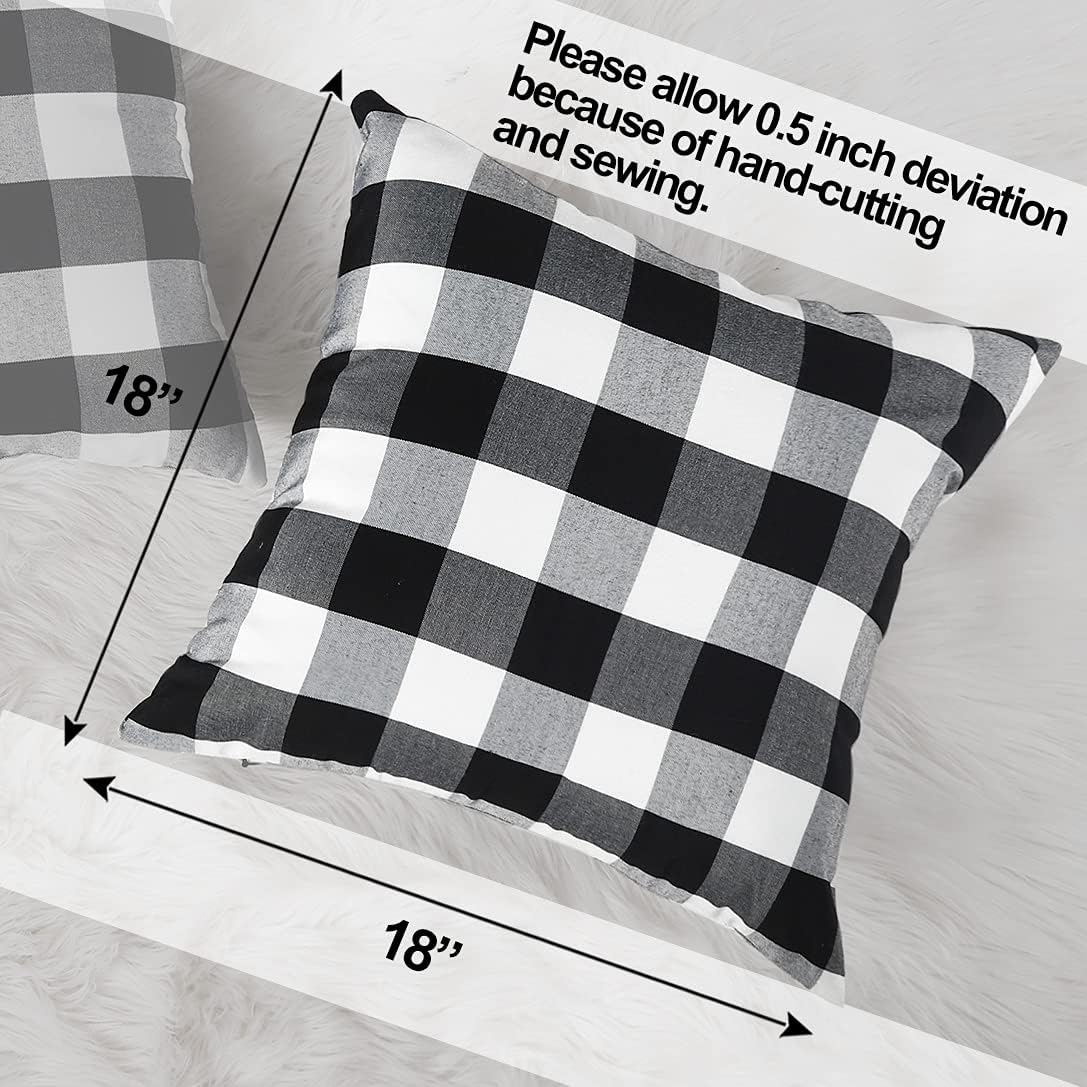 Black and White Buffalo Plaid Pillow Covers Plaid Outdoor Pillow / Black Check / 18 x 18 / Set of 2
