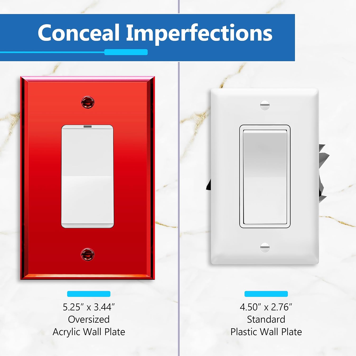 LIDER Reflective Decorator Wall Plate, Oversized 1-Gang, Acrylic, 5-Pack | Mirrored Light Switch Plate, Plexiglass