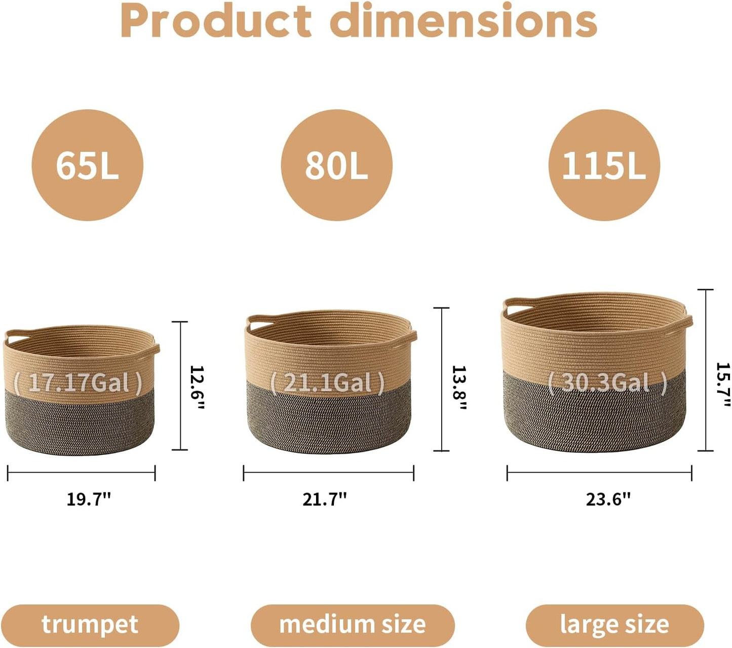 Collapsible Handle Cotton Rope Soft Woven Fabric Storage Organizer Clothes / Camel & Mix Camel / 65L