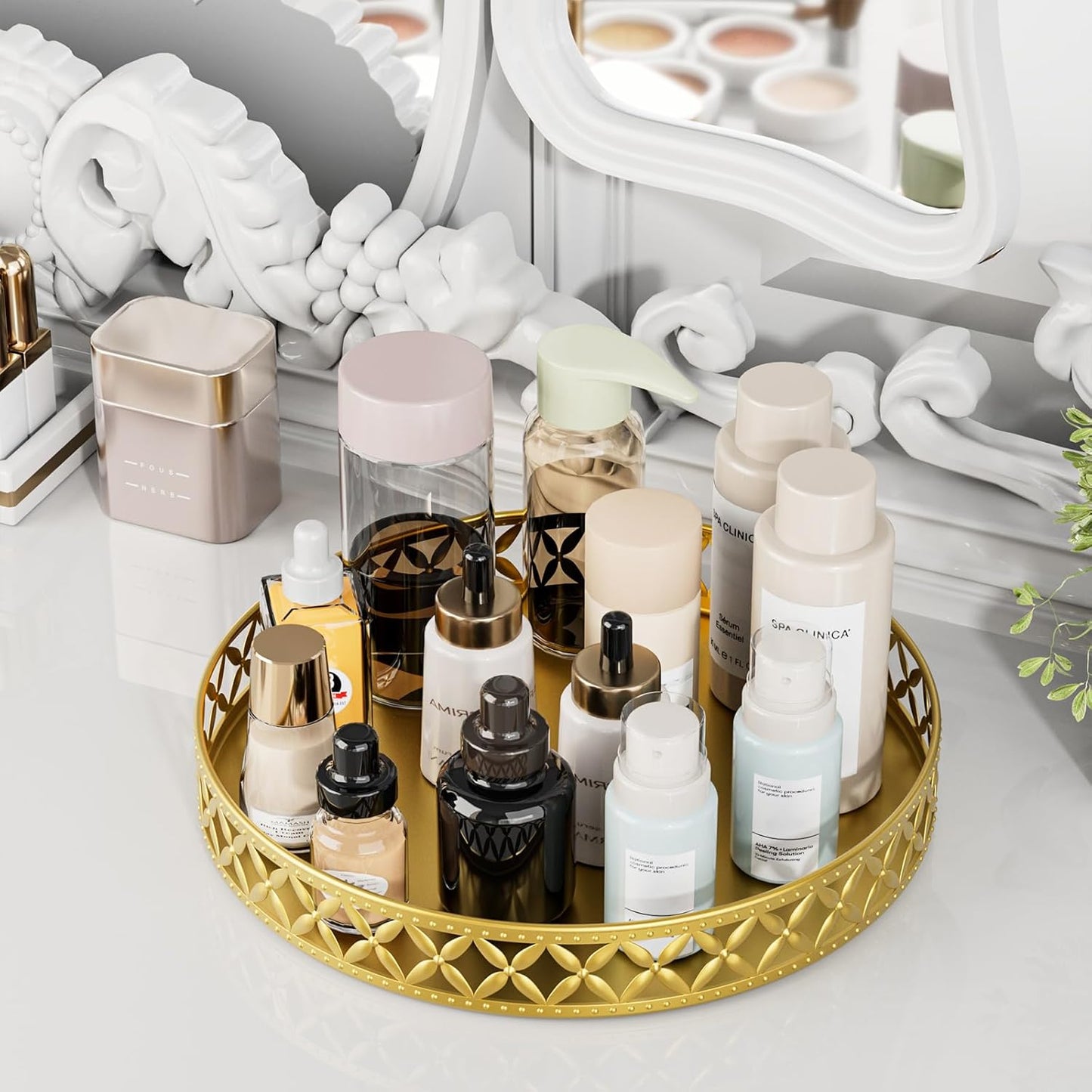 Bathroom Counter Vanity Tray / Floral-gold