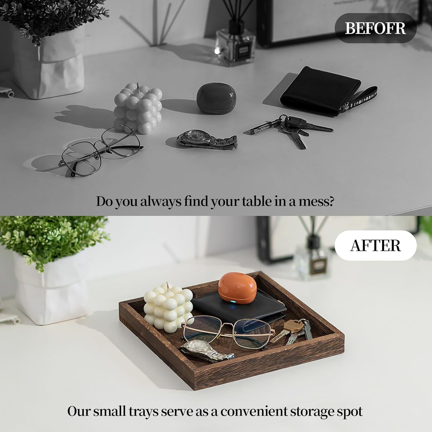 Small Wood Decorative Trays for Ottoman Coffee Tables