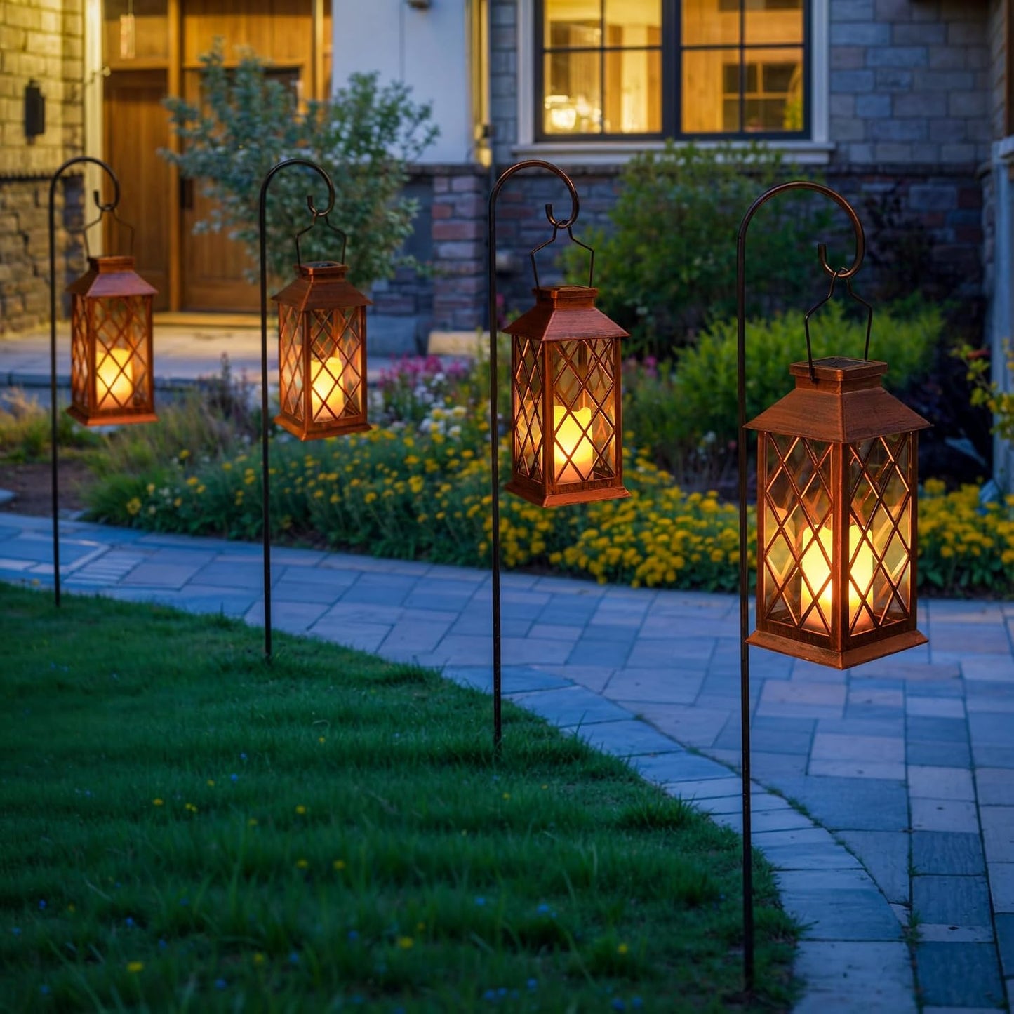2Pack 10" Solar Outdoor Lanterns Waterproof Garden Gifts Women, Halloween Flickering Flameless Candle Mission Lights