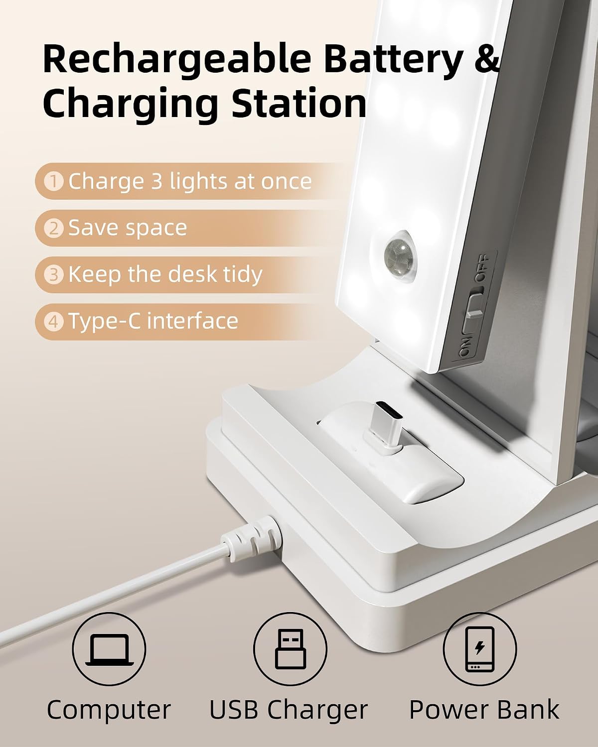 EZVALO 13inch Under Cabinet Lighting with Charging Station, 3200mAh Rechargeable Wireless Motion Sensor Lights, 96