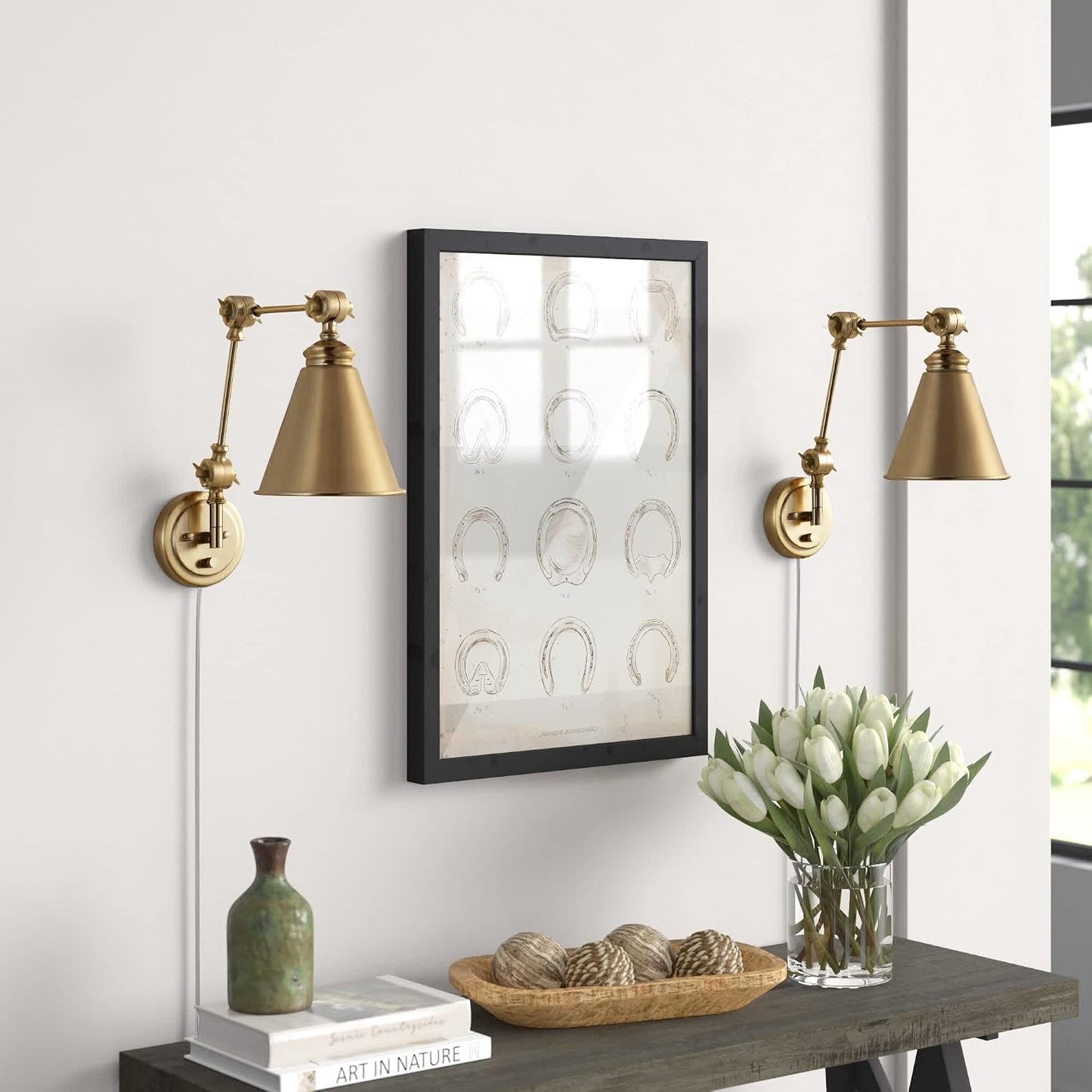 WINGBO Farmhouse Swing Arm Wall Sconce Set of 2, Industrial Adjustable Wall Lamp Light Fixture for Living Room Bedroom