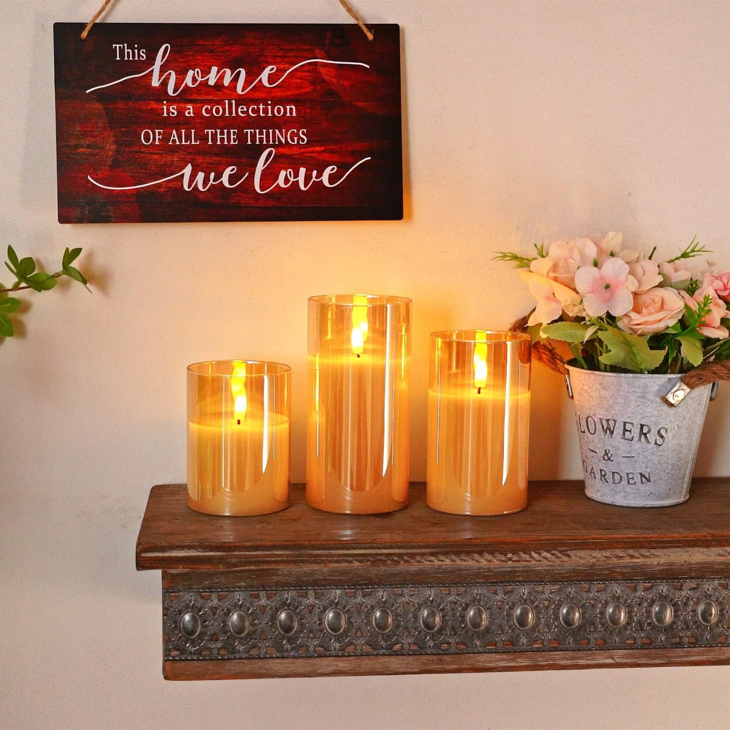 Homemory Amber Glass Flameless Candles, Real Wax, Remote Timer, 3 Pack | D3"xH4"5"6", battery operated flickering LED
