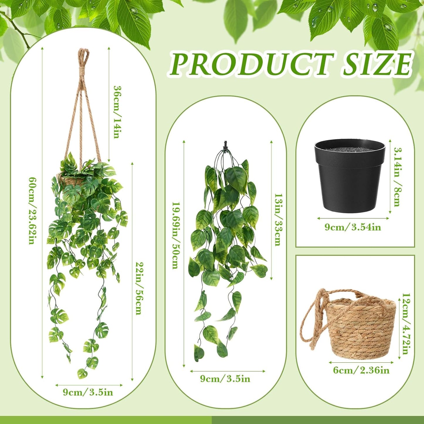 Woven Basket Boho Artificial Ivy Faux Vines Eucalyptus Leaf / Round Radish Leaf / Set of 6