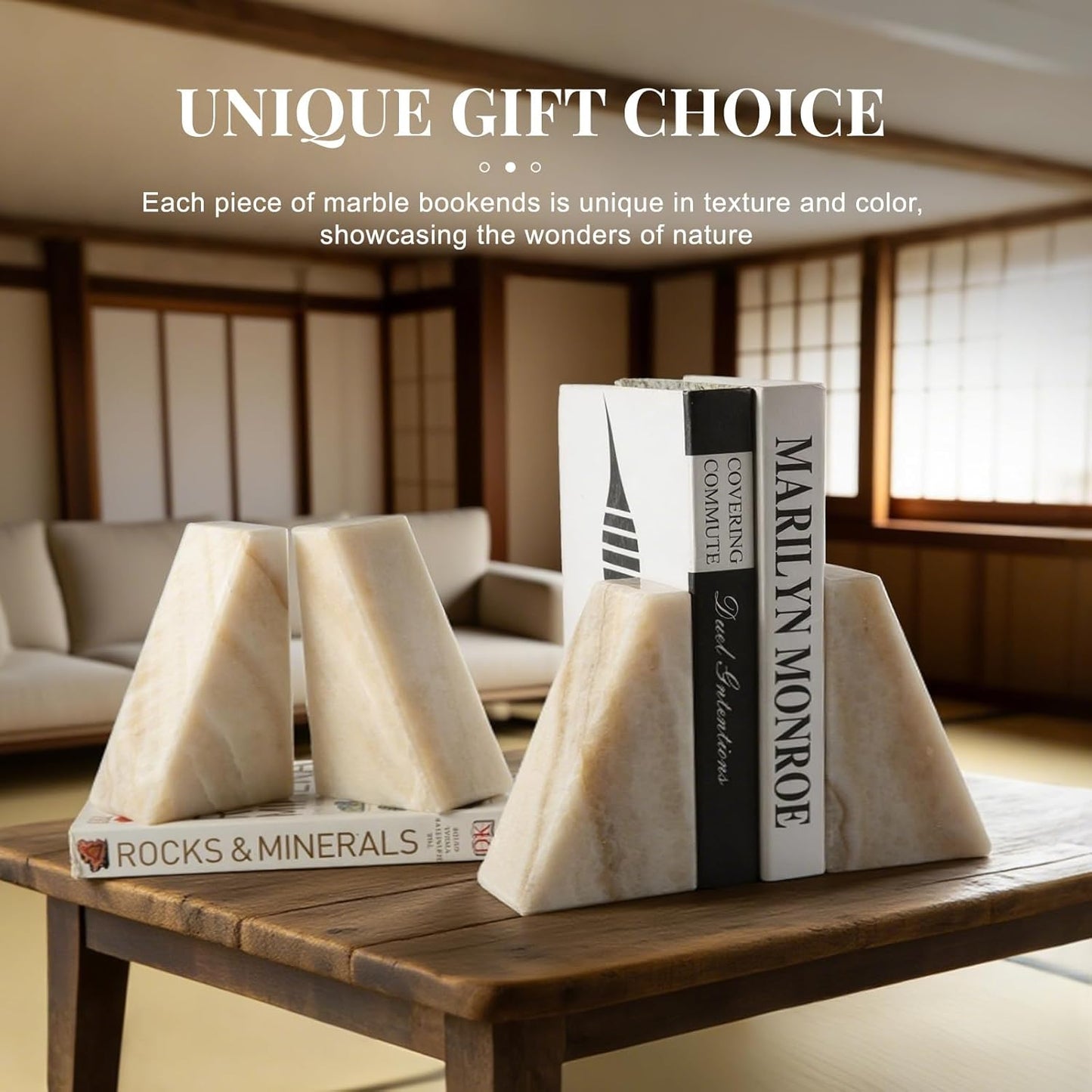 Marble Bookends / Large Bookends for Heavy Books / Trapezoid-navona