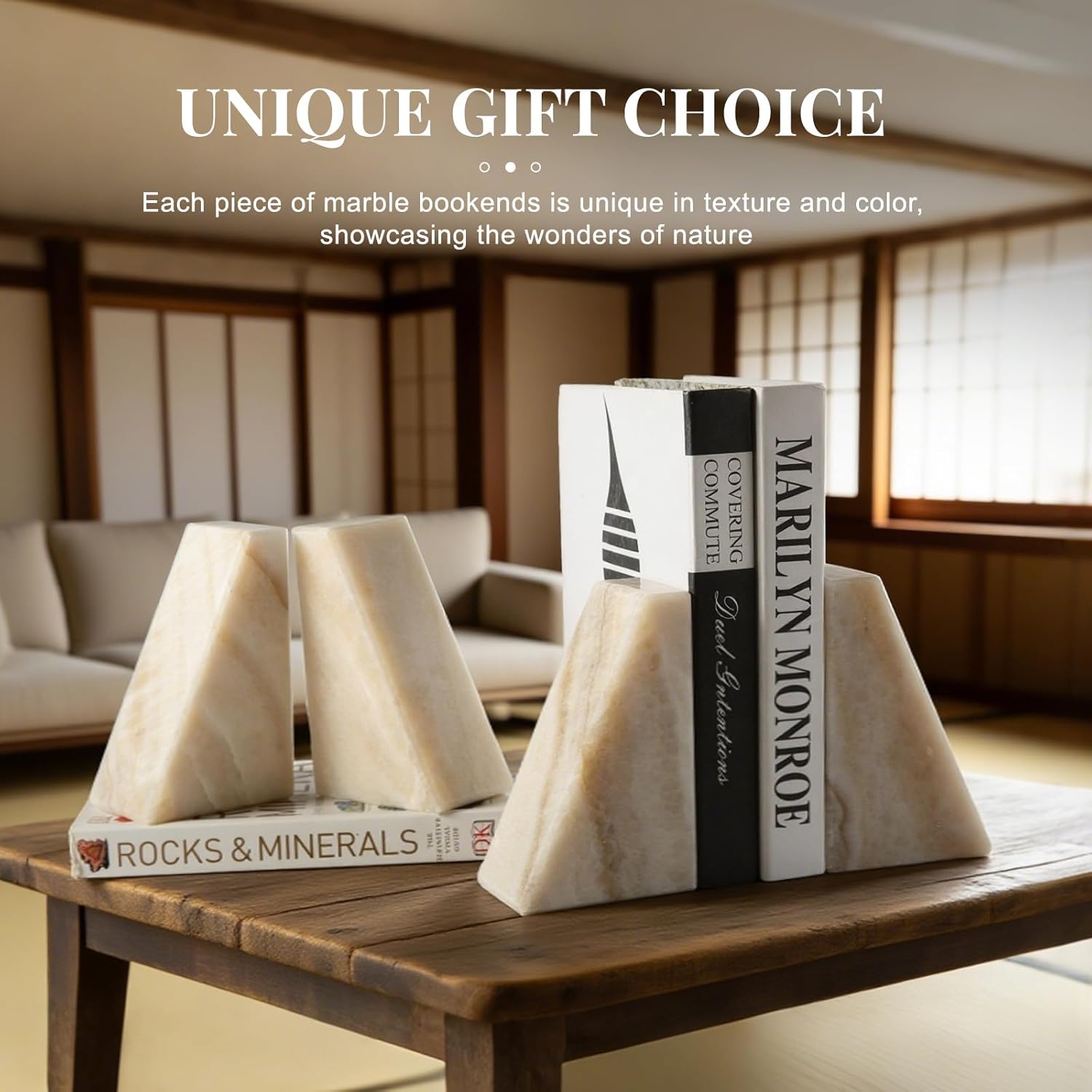Marble Bookends / Large Bookends for Heavy Books / Trapezoid-navona