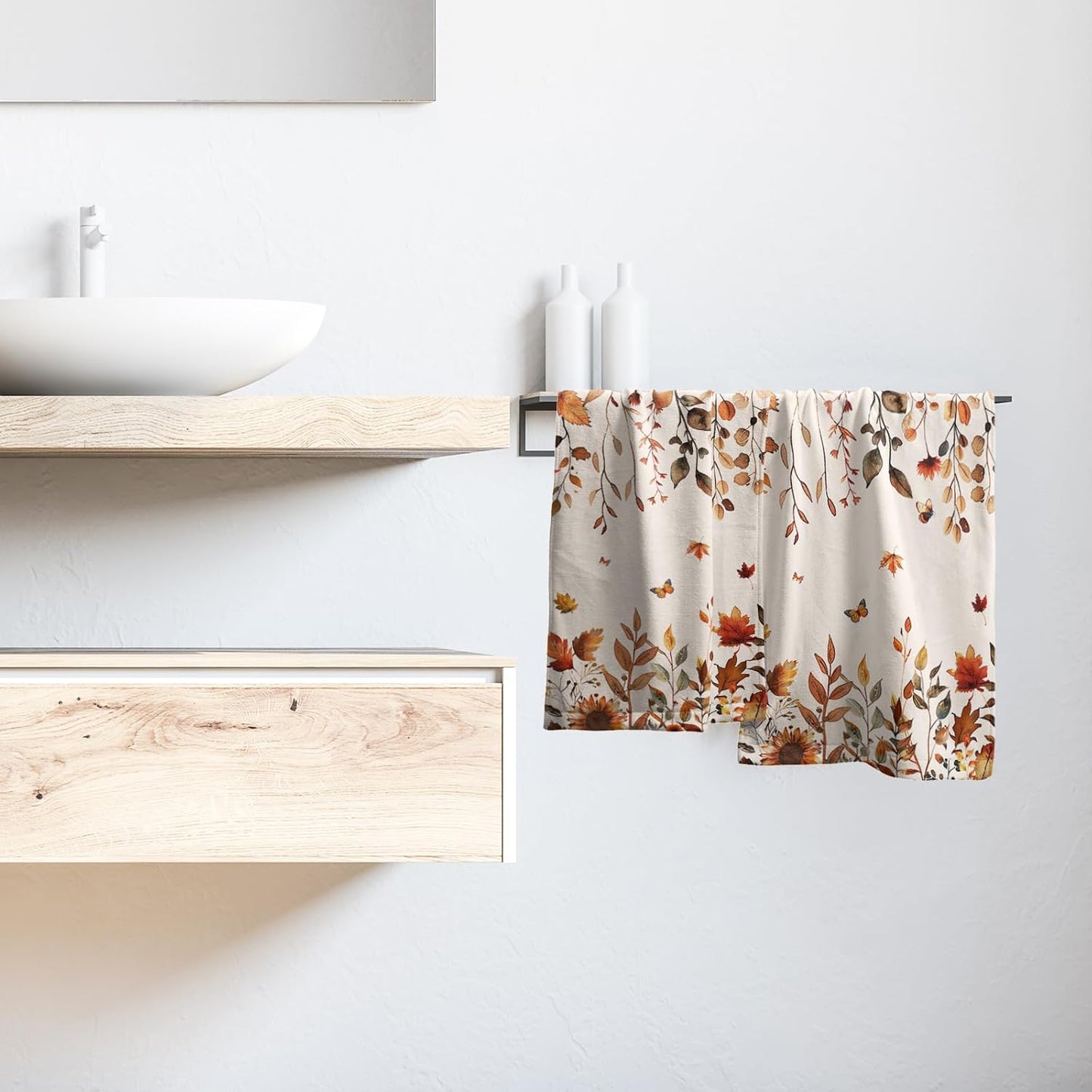 Giwawa Fall Maple Leaves Hand Towels Set of 2 Autumn Sunflower Dish Towel Soft Absorbent Guest Fingertip Bath Towel for
