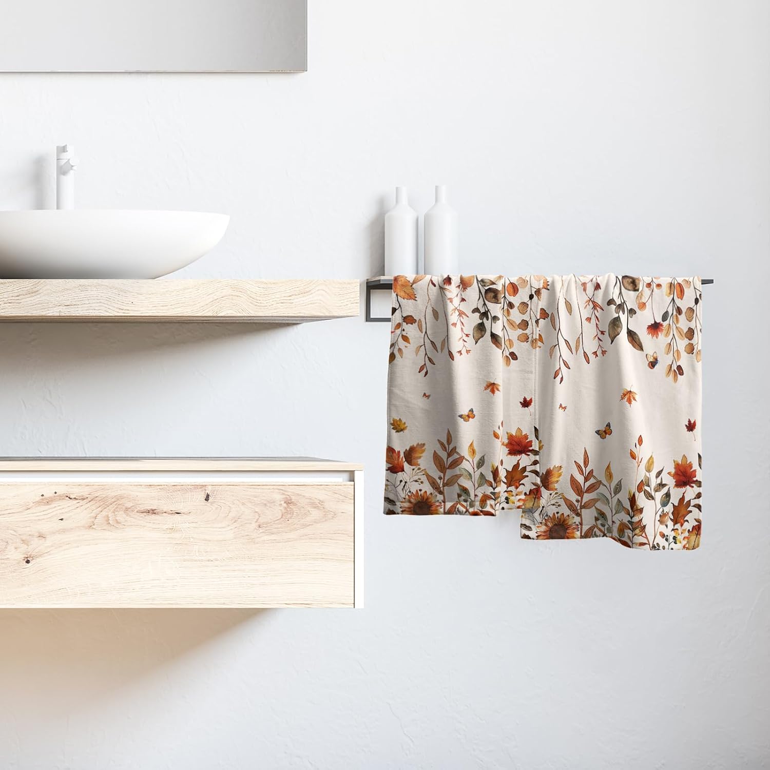 Giwawa Fall Maple Leaves Hand Towels Set of 2 Autumn Sunflower Dish Towel Soft Absorbent Guest Fingertip Bath Towel for