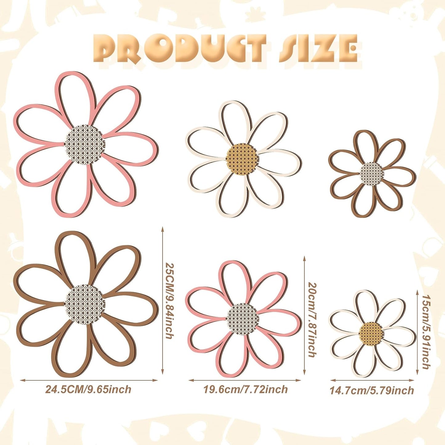 Daisy Wall Decor Wooden Daisy Wall Sculptures Art Flowers Signs Hanging / Warm Color / Set of 6