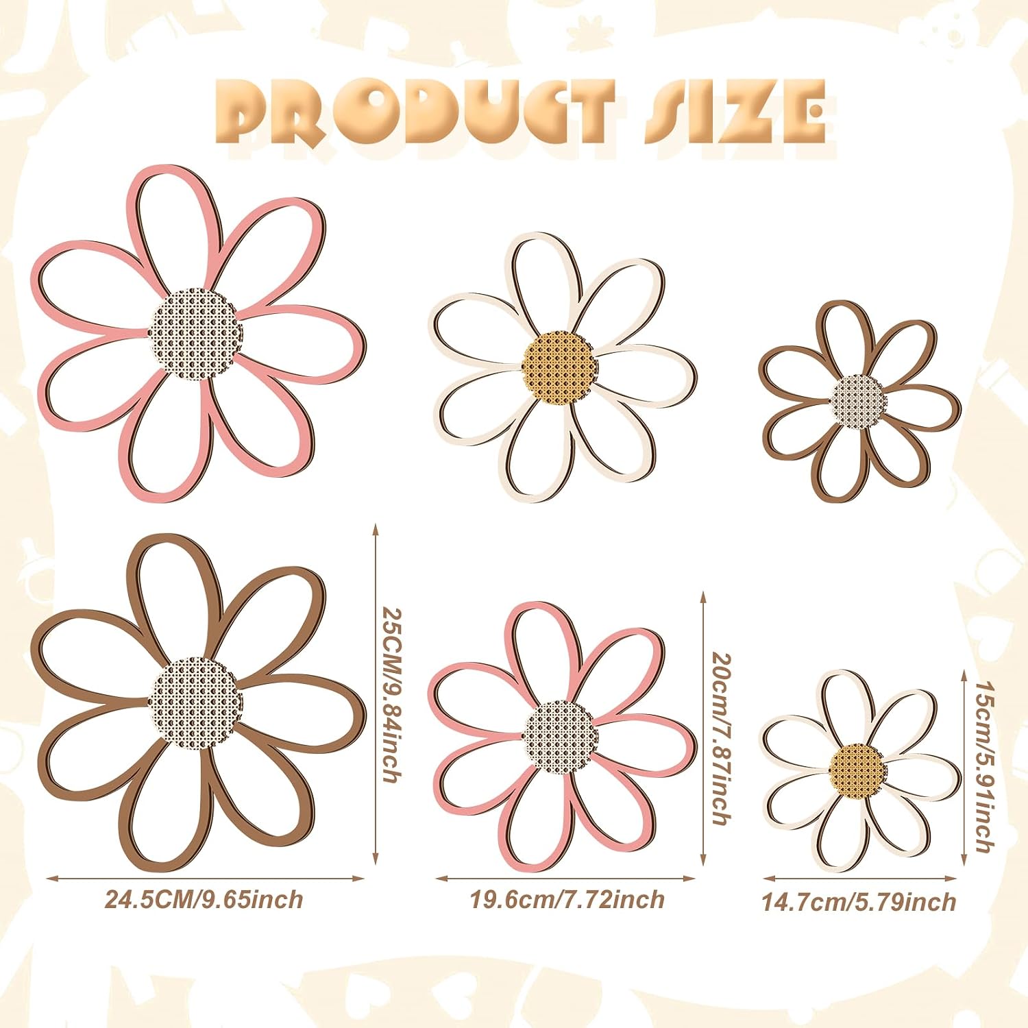 Daisy Wall Decor Wooden Daisy Wall Sculptures Art Flowers Signs Hanging / Warm Color / Set of 6
