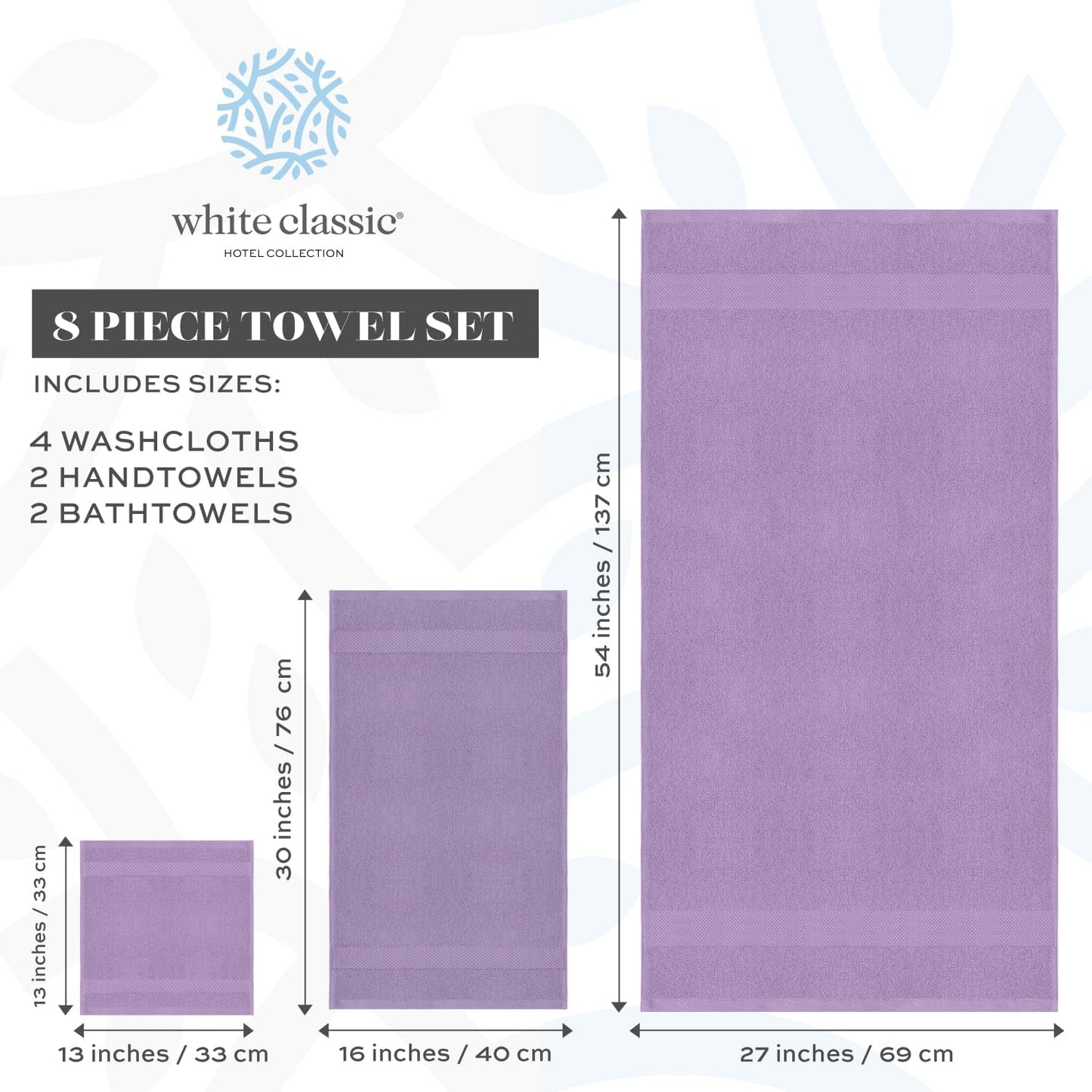 White Classic Luxury Bath Towel Set of 8 Pieces - 100% Turkish Cotton Highly Absorbent Towels for Bathroom, 2 Luxury