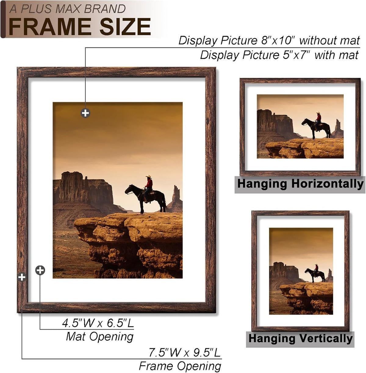 8x10 Picture Frame Set of 10 Brown Light Weight Tabletop and Wall Mount | 8 x 10 Inch Brown Wood-grain Engineered Wood