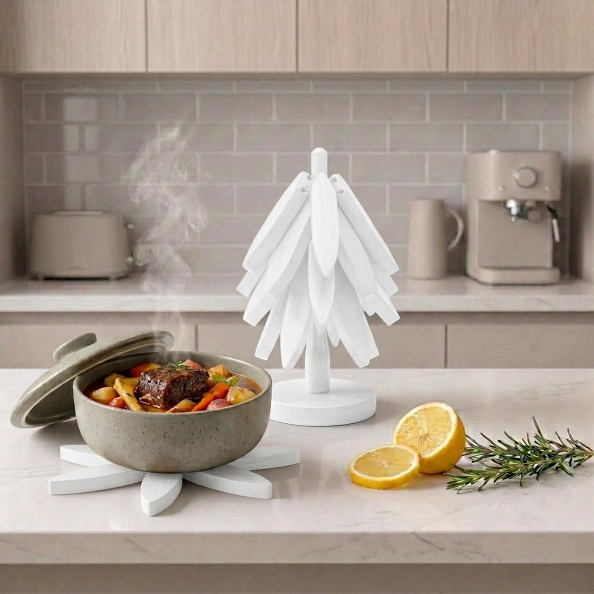 Tree Shaped Wooden Trivets for Hot Dishes, Pots & Pans - Hot Pads | Heat-resistant countertop protection, compact