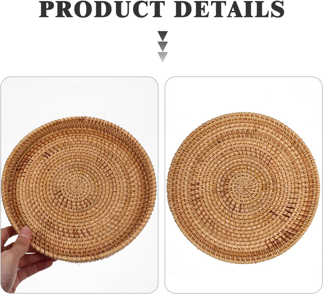 Round Rattan Tray / 8.7" Woven Wicker Serving Basket for Bread Fruit & Snacks