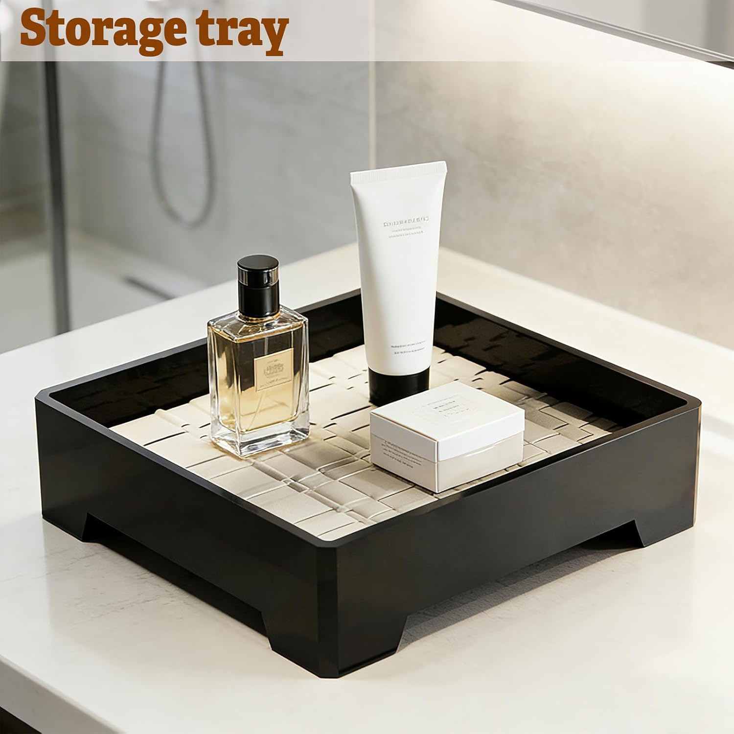 7- Square Decorative Tray / Black + White Mat