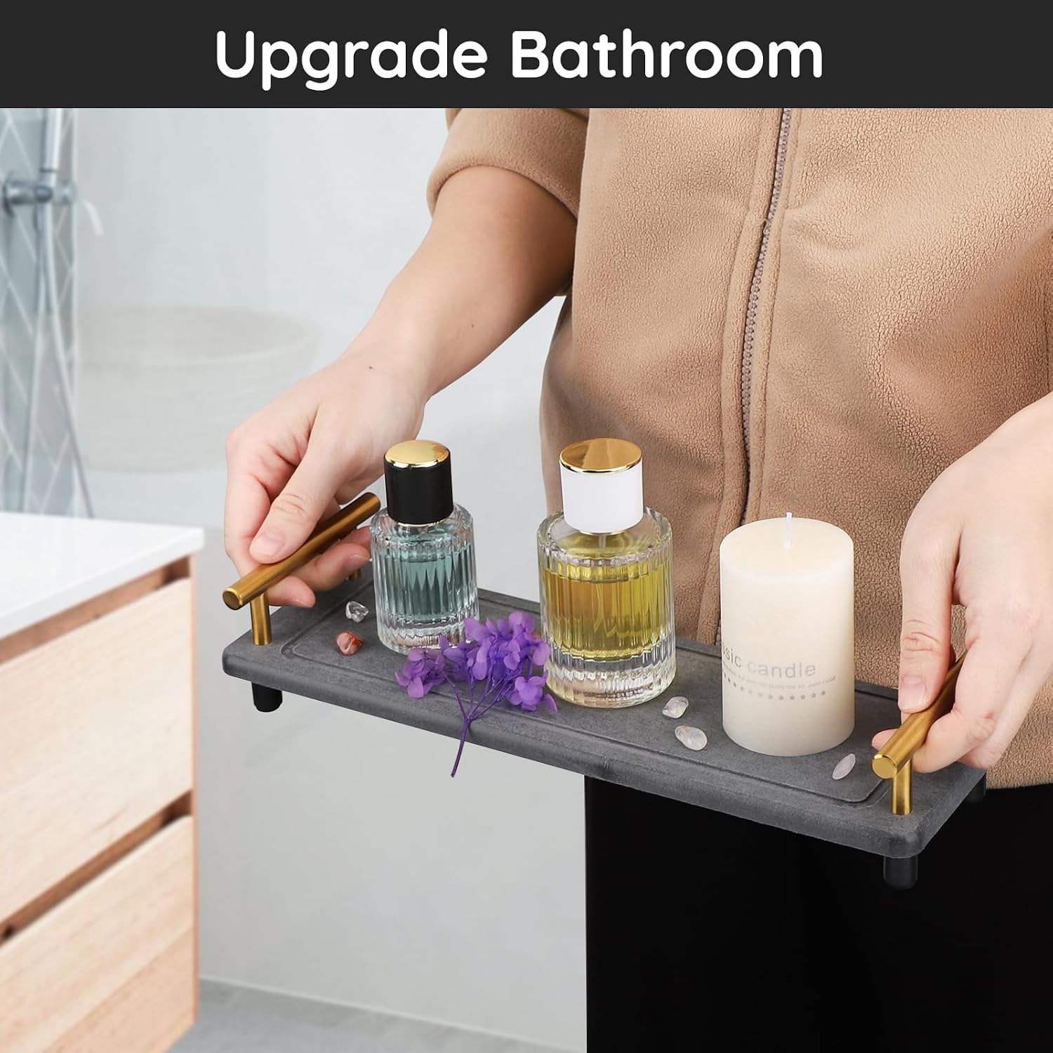 Water Absorbing Stone Drying Tray / Gray-gold / 12.2 x 3.9 x 2.5