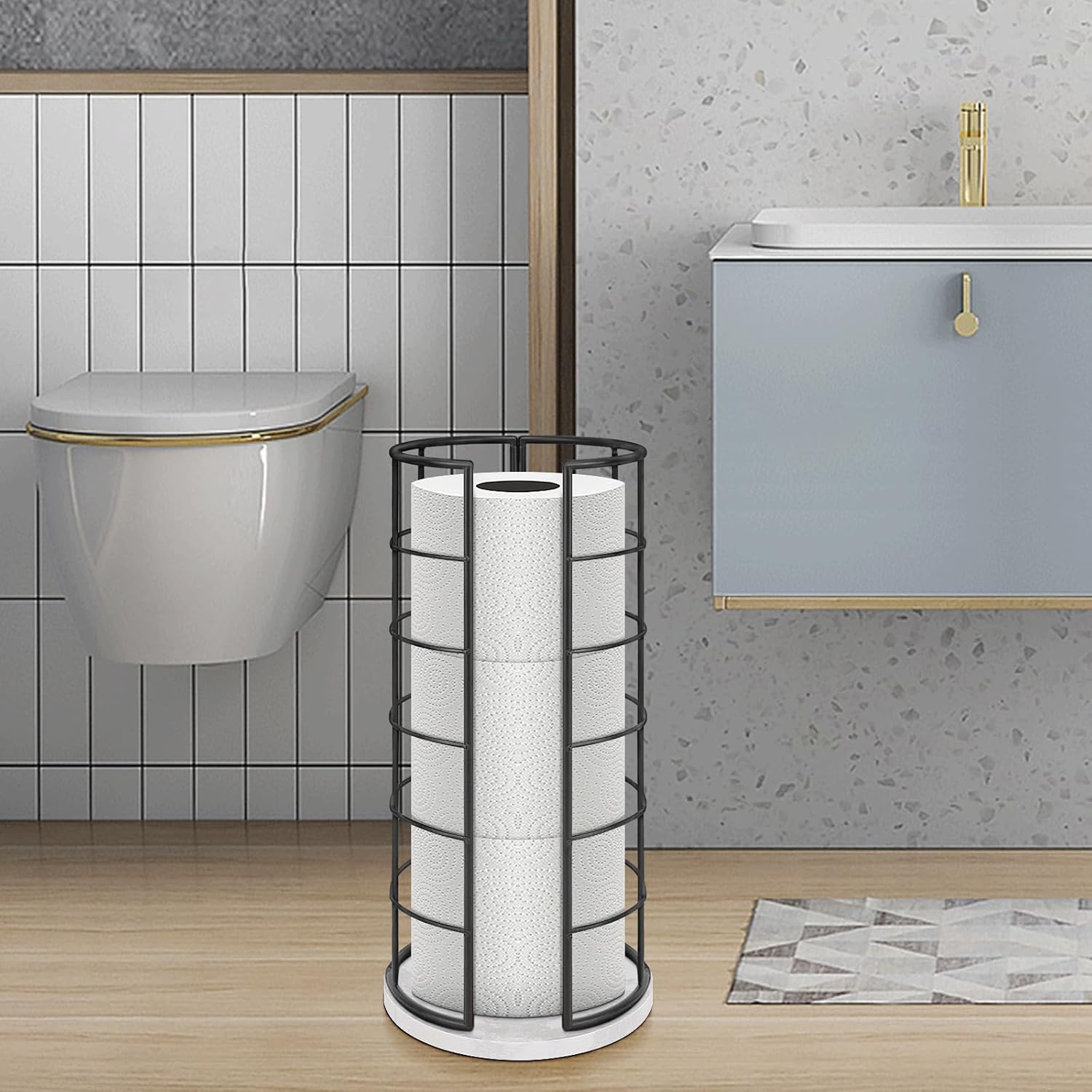 NearMoon Toilet Paper Organizer Stand, Free Standing 3 Rolls Tissue Storage, Metal Bathroom Accessory, Rustproof Toilet